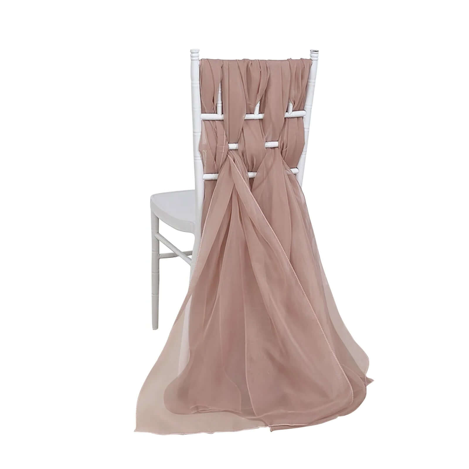 5 Pack Premium Chiffon Chair Sashes Dusty Rose - Soft & Lightweight Designer Chair Bows 22"x78"