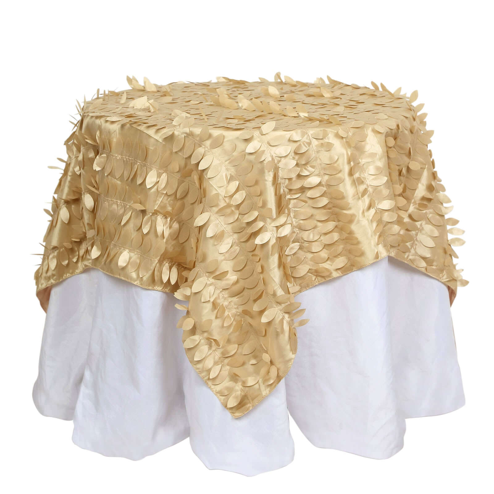 Taffeta 54"x54" Table Overlay Square Tablecloth Champagne 3D Leaf Petal Table Cover
