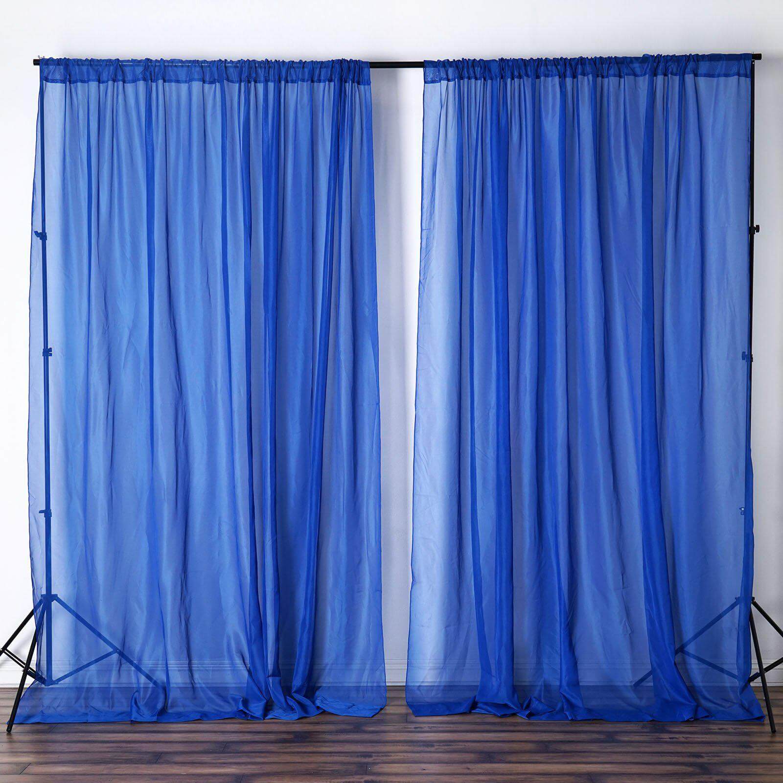 2 Pack Royal Blue Sheer Chiffon Event Curtain Drapes, Durable Flame Resistant Premium Organza Backdrop Event Panels With Rod Pockets - 10ftx10ft