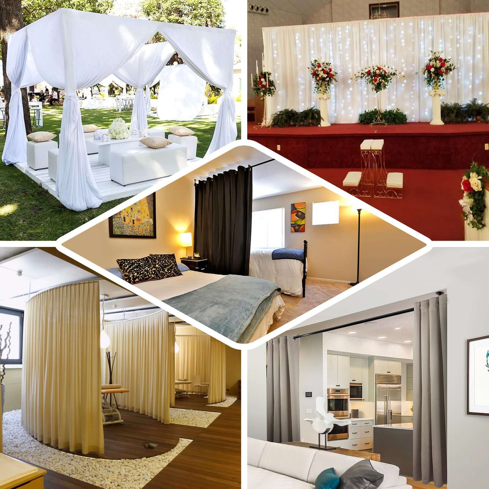 White Chiffon Polyester Event Curtain Drapes, Dual Layer Divider Backdrop Event Panels with Rod Pockets - 20ftx10ft