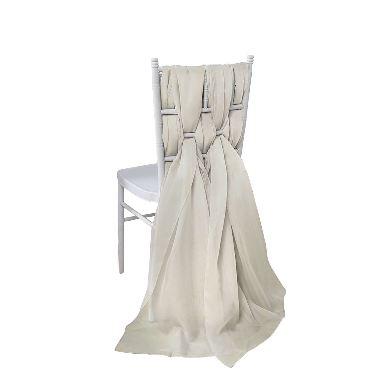 5 Pack Premium Chiffon Chair Sashes Beige - Soft & Lightweight Designer Chair Bows 22"x78"