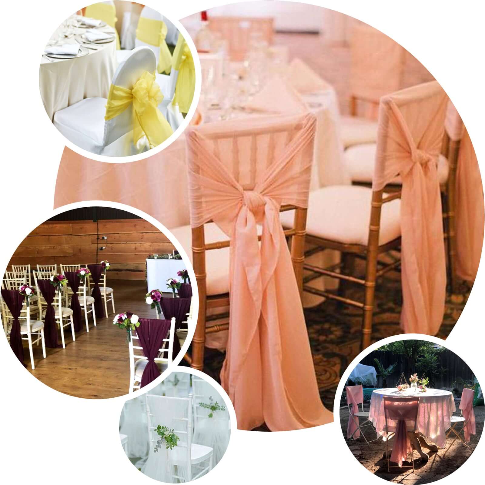 5 Pack Premium Chiffon Chair Sashes Blush - Soft & Lightweight Designer Chair Bows 22"x78"