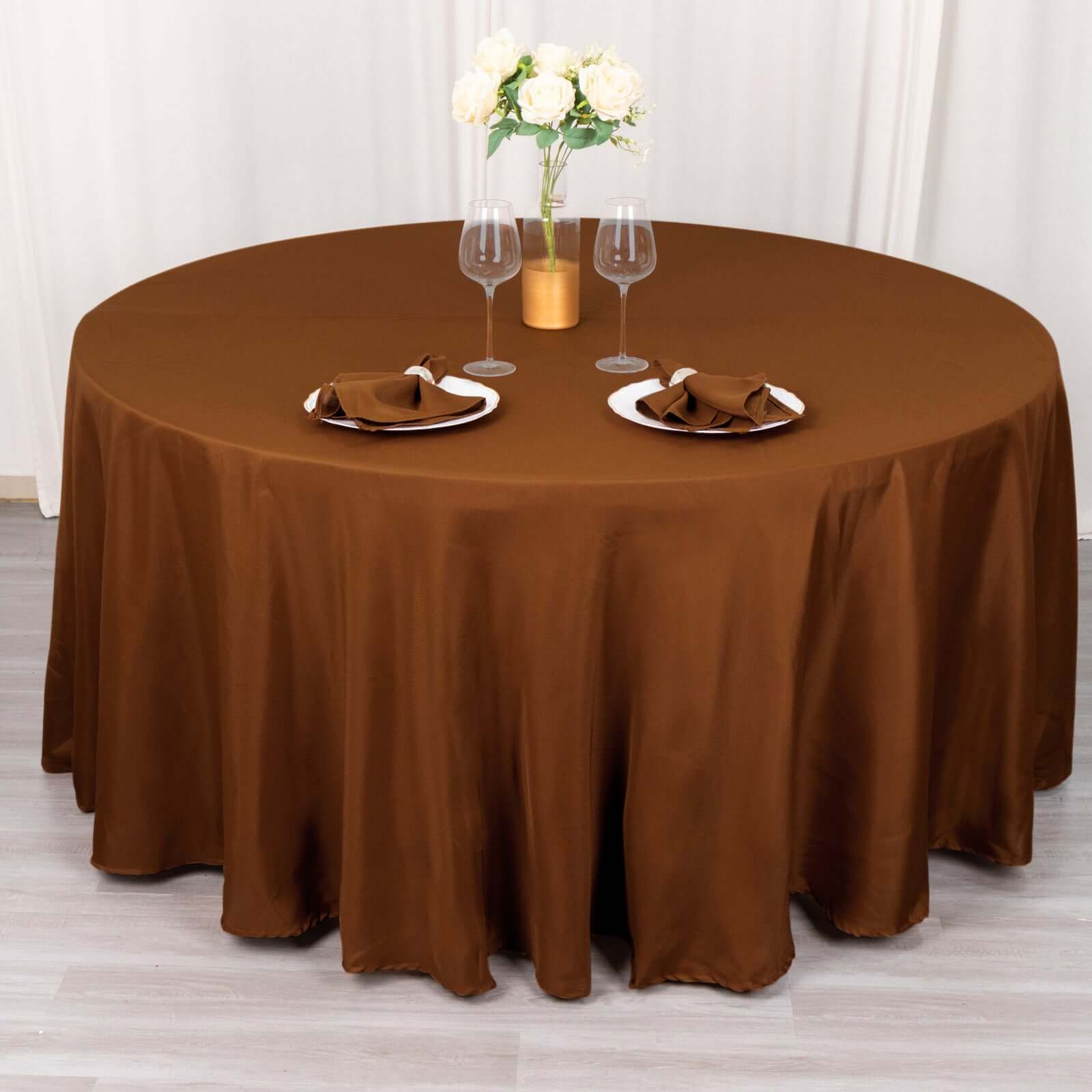Polyester 120" Round Tablecloth Cinnamon Brown - Seamless Wrinkle-Resistant Table Cover