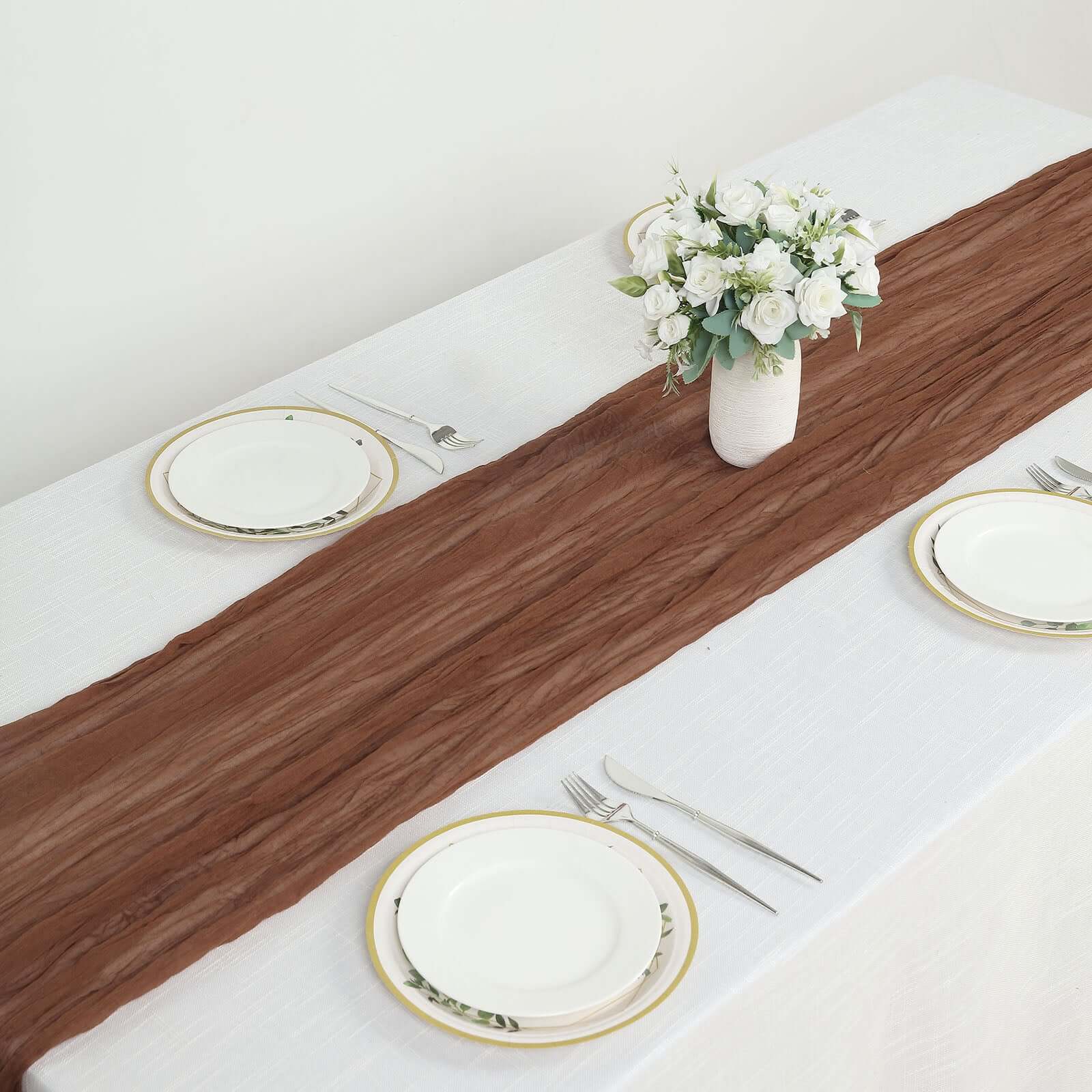 Gauze Cheesecloth 10ft Table Runner Cinnamon Brown - Rustic Boho Style