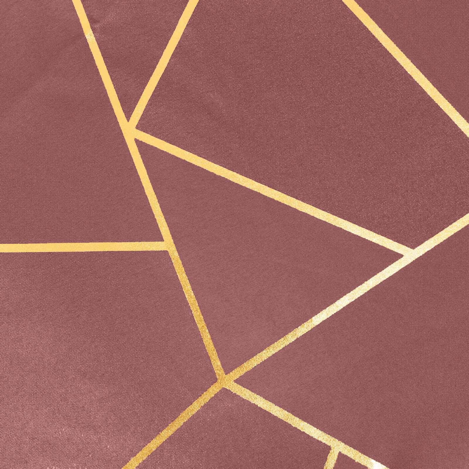 Polyester 120" Round Tablecloth Cinnamon Rose with Gold Foil Geometric Pattern Wrinkle-Resistant Seamless Table Cover