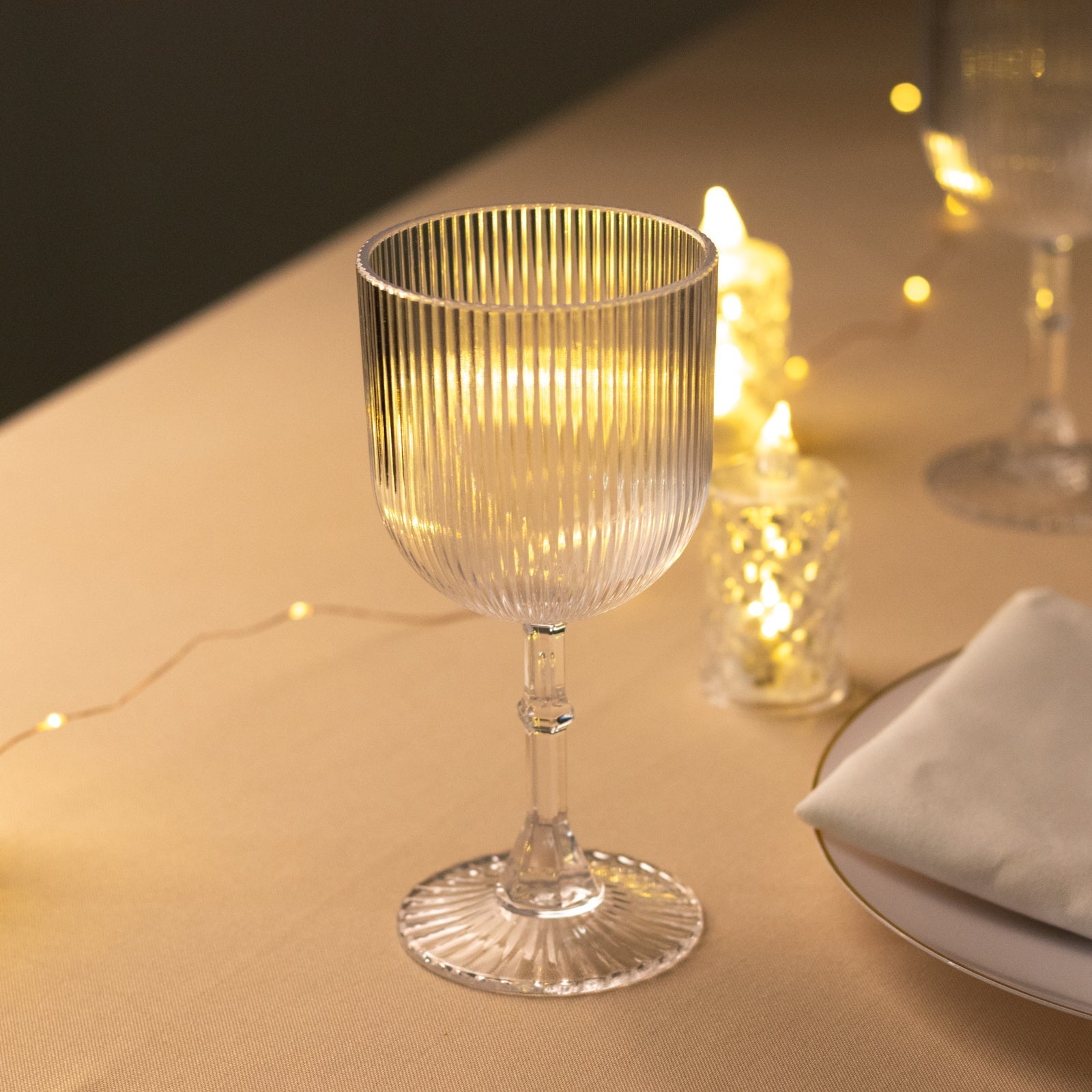 12-Pack Plastic Goblets Clear Vintage Ribbed Pattern - Reusable Shatterproof Glassware 9oz