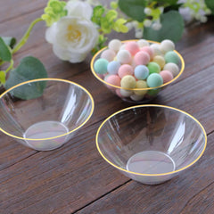 24-Pack Heavy Duty Plastic Ice Cream Bowls Clear Premium Gold Rim - Perfect for Celebrations 7oz