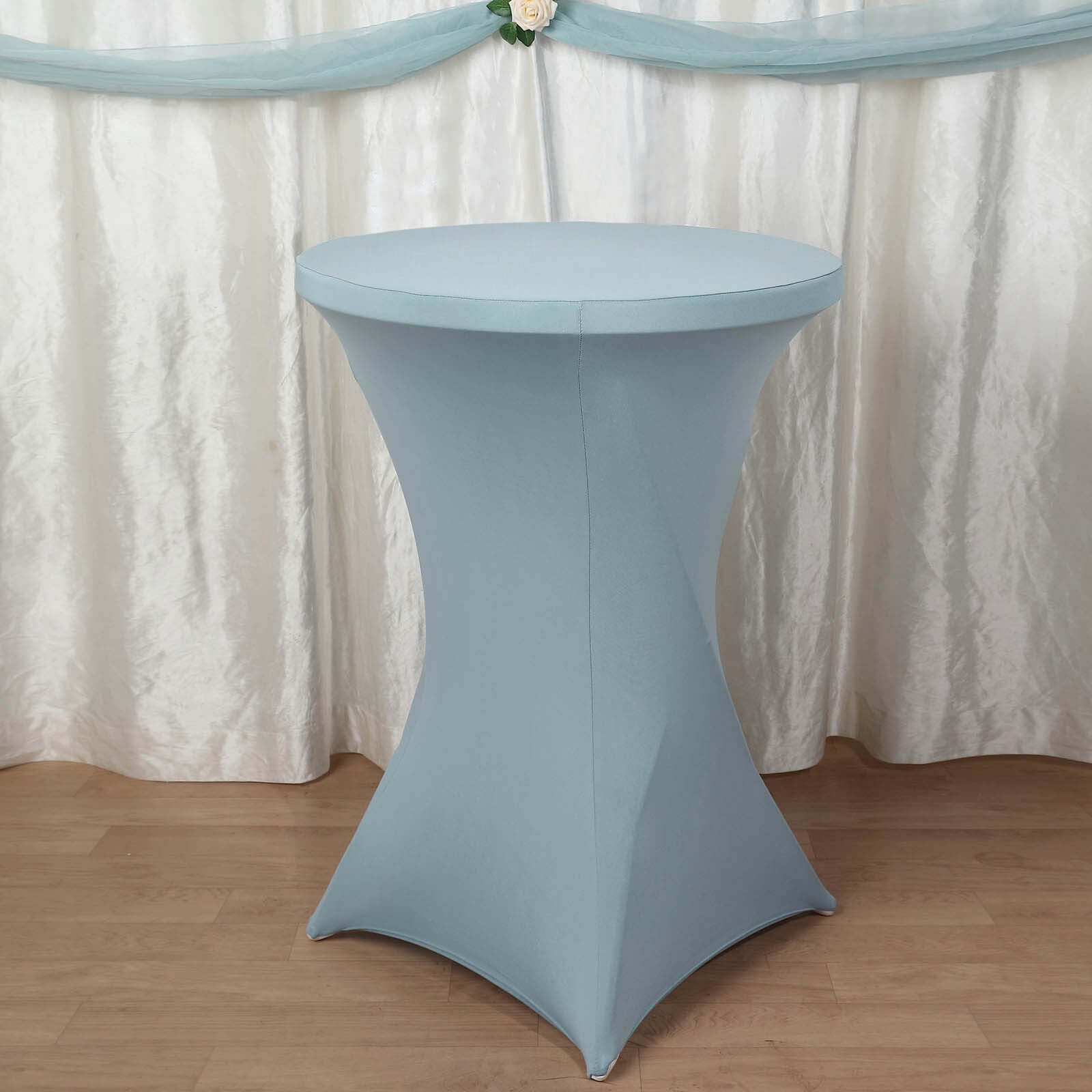 Spandex 24"-32" Round Cocktail Table Cover Dusty Blue - Easy to Maintain Stretch Fitted Highboy Tablecloth