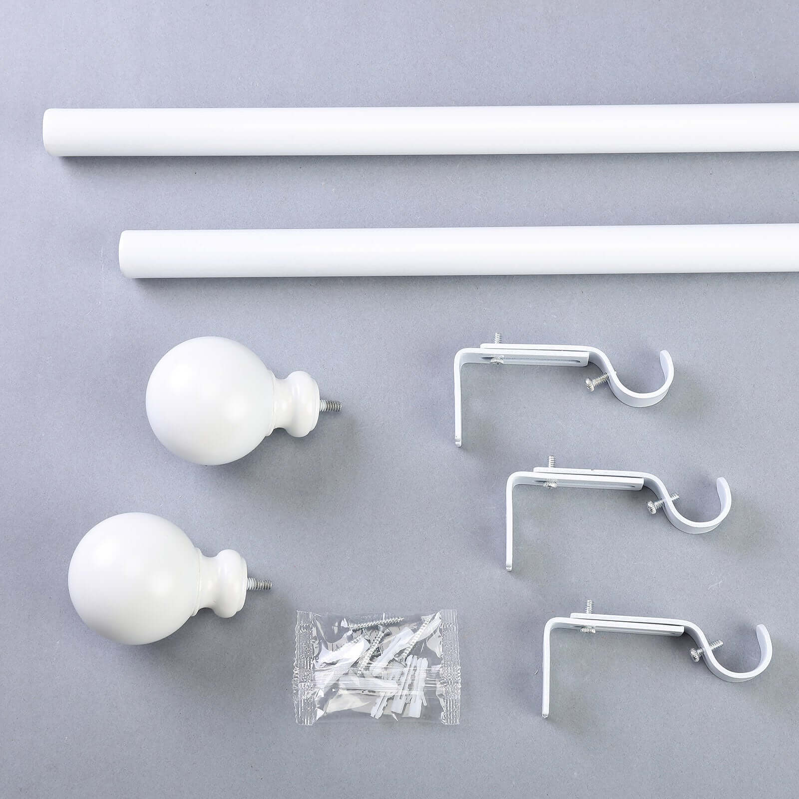 42"-126" Adjustable Curtain Rod Set, White, Round Finials