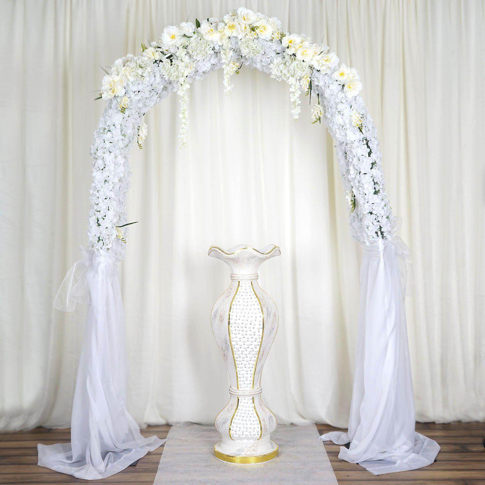 40" Shimmering Gold Glittered Marble Design Flower Pot Vase With Pearls and Mirror Mosaic Embellishment