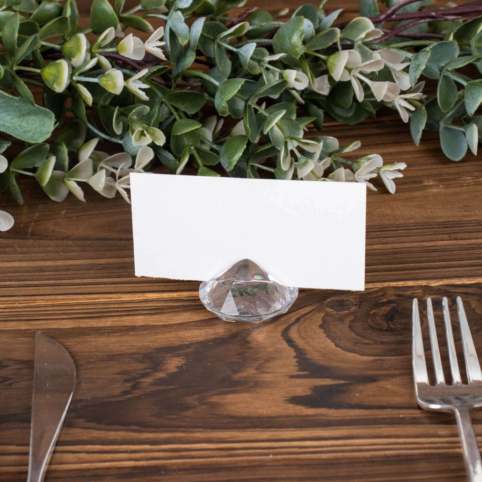 11-Pack Plastic Card Holder Stands Diamond Shaped Design Clear Crystal - Wedding Table Place Card Decorations 1.75"