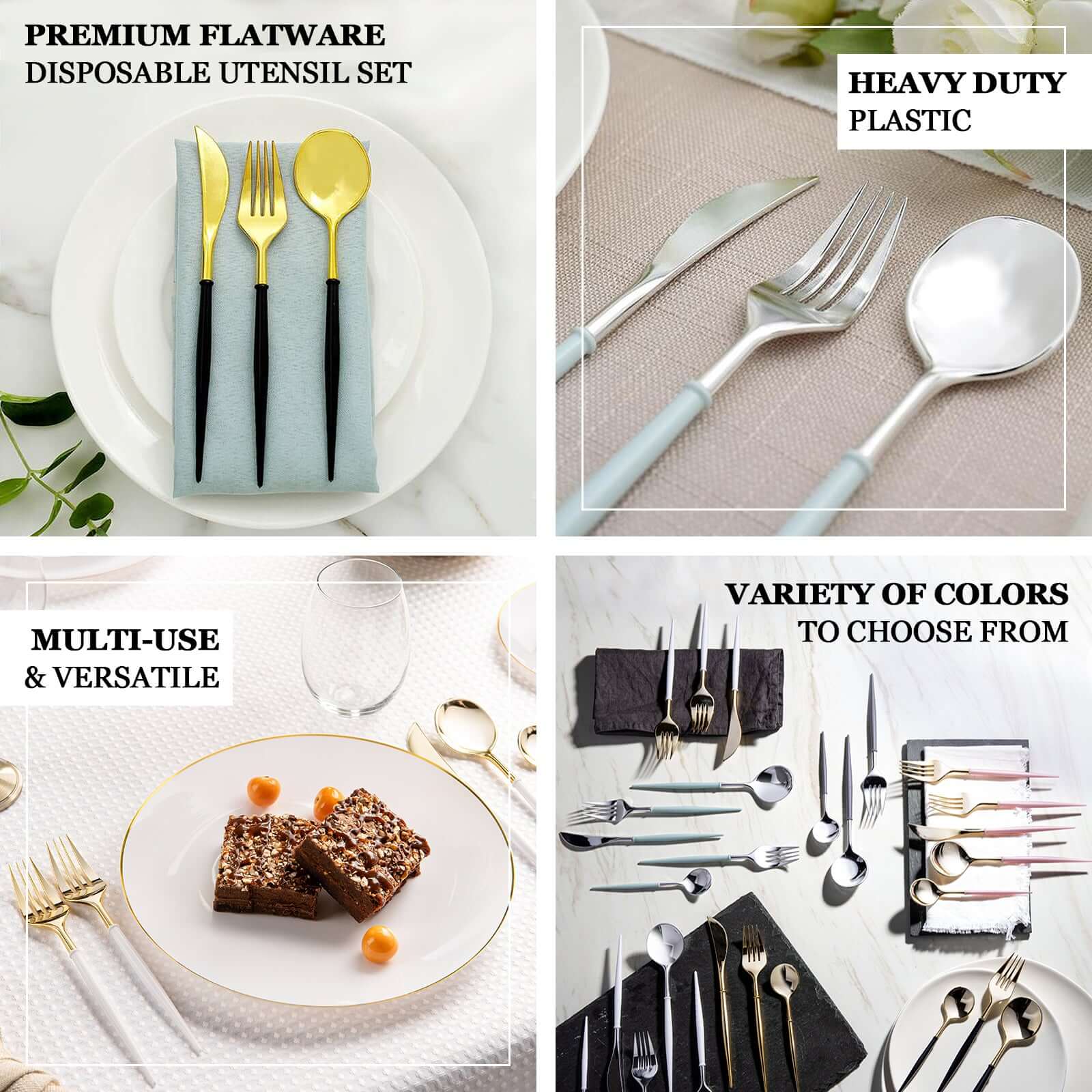 24-Pack Plastic Fork and Spoon Set Metallic Gold/Sage Green - Heavy Duty Disposable Modern Utensils 6"
