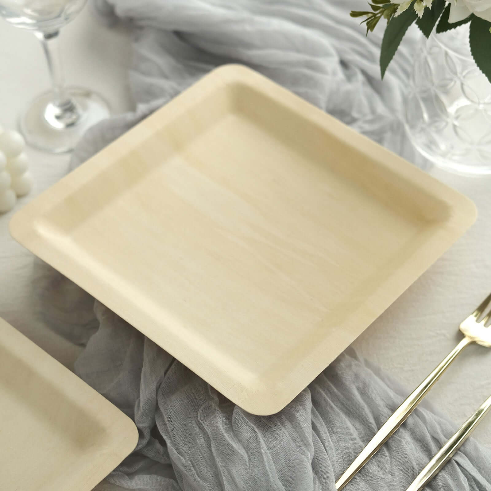 25-Pack Poplar Wood 9" Square Dinner Plates - Natural Eco Friendly Wooden Disposable Plates for Farmhouse-Style Events, Parties & Gatherings