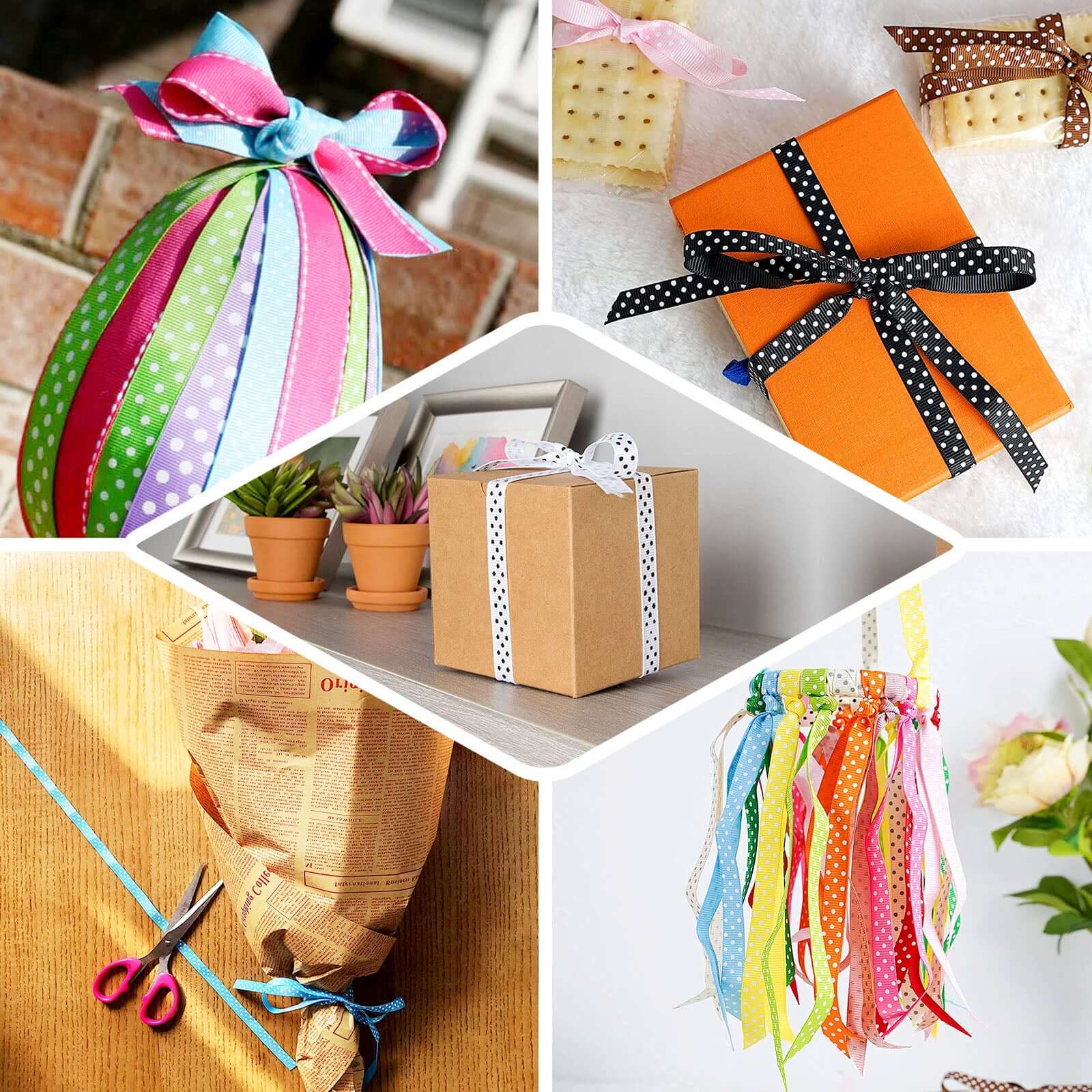 25 Yards 7 8" DIY Chocolate Grosgrain White Polka Dot Ribbon
