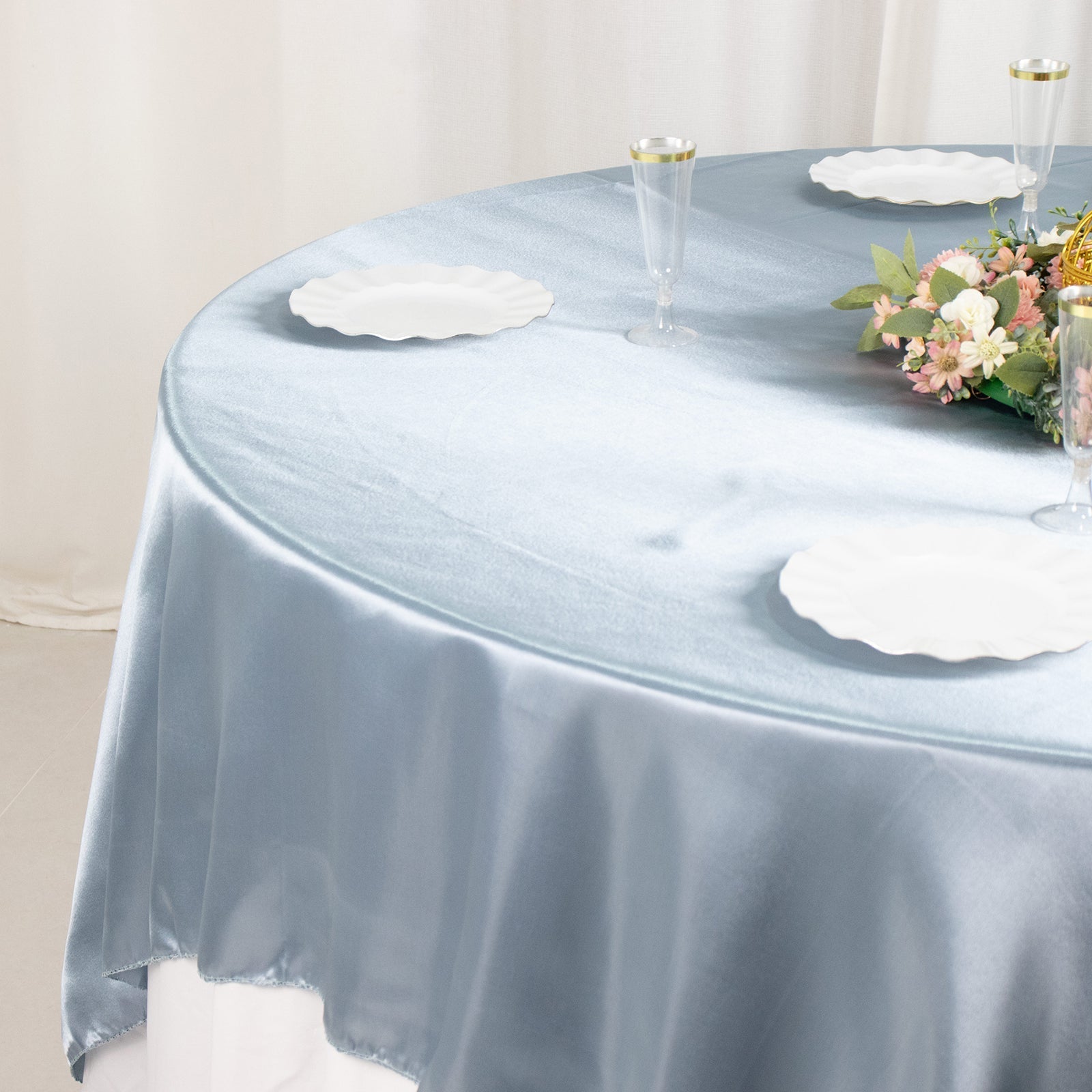 Satin 90"x90" Table Overlay Square Tablecloth Dusty Blue - Smooth Finish Table Topper
