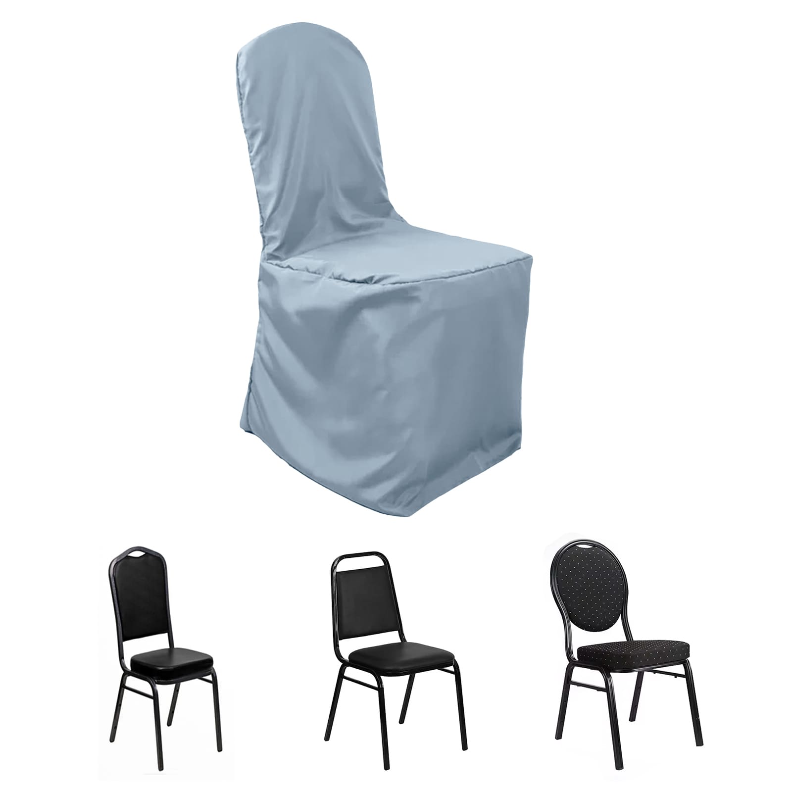 Polyester Slip On Banquet Chair Covers Dusty Blue - Stain-Resistant Reusable Durable Fabric