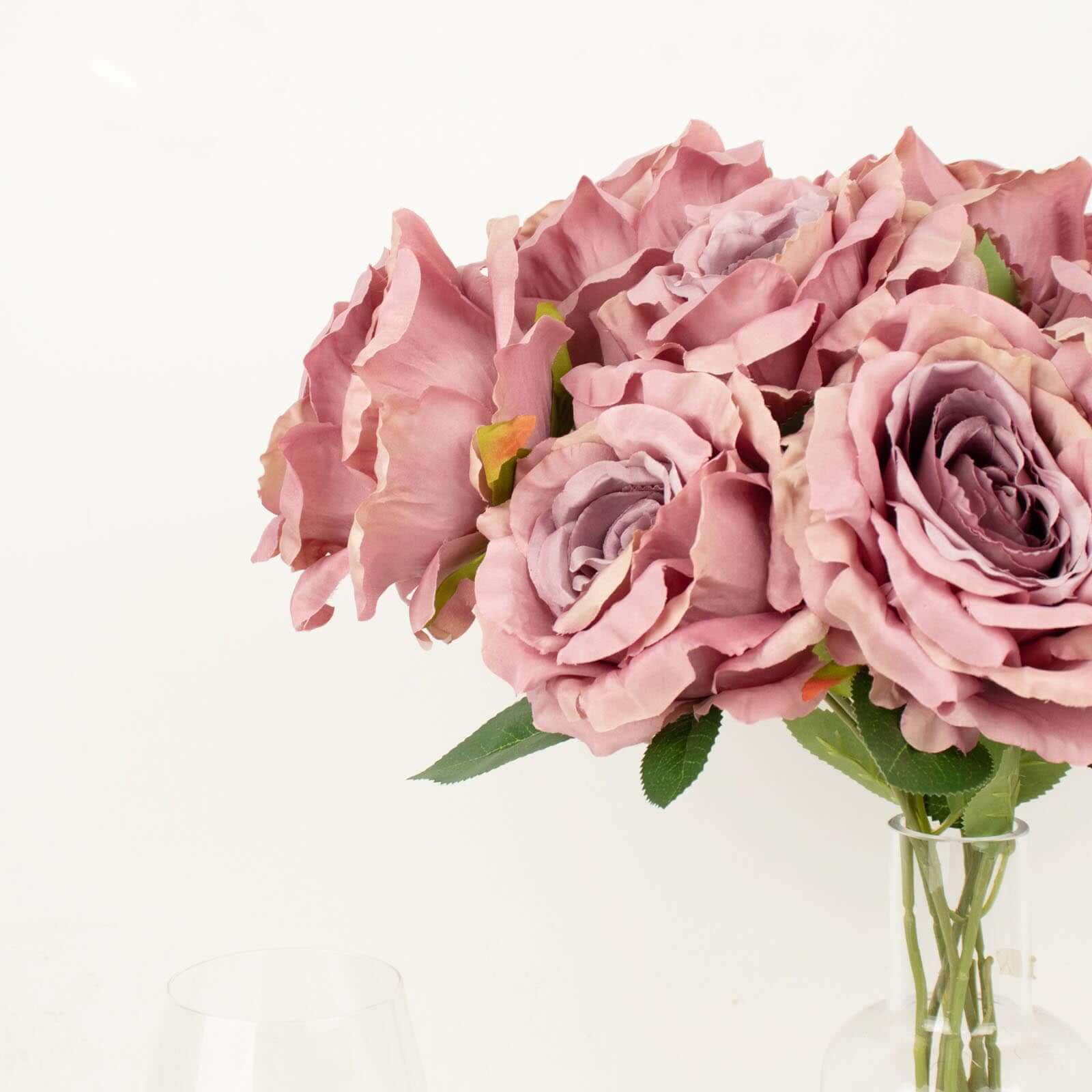 2 Bushes 17" Dusty Rose Premium Silk Jumbo Rose Flower Bouquet, High Quality Artificial Wedding Floral Arrangements