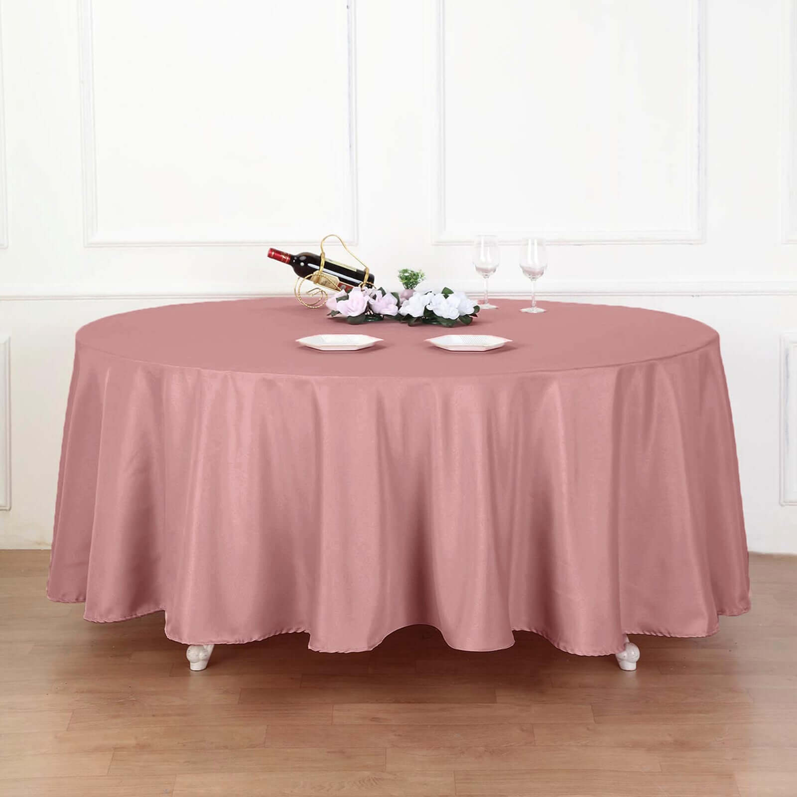 Polyester 120" Round Tablecloth Dusty Rose - Seamless Wrinkle-Resistant Table Cover