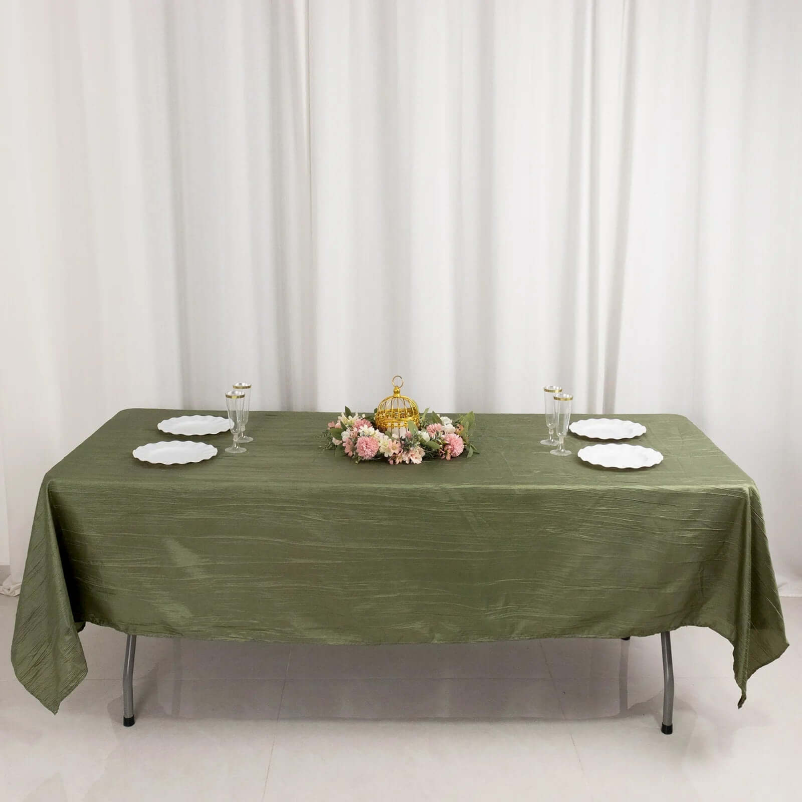 Taffeta 60"x102" Rectangle Tablecloth Dusty Sage Green - Accordion Crinkle Table Cover