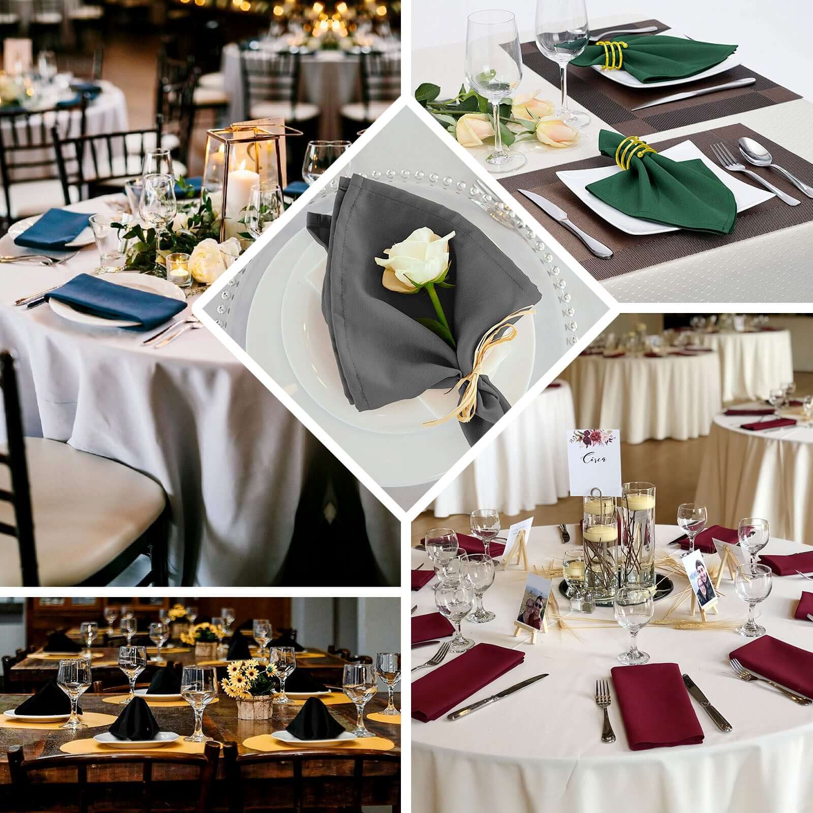 5 Pack Eggplant Cloth Napkins with Hemmed Edges, Reusable Polyester Dinner Linen Napkins - 20"x20"