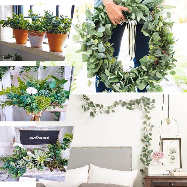3 Stems 13" Artificial Eucalyptus Bush, Faux Greenery Bouquet Plants