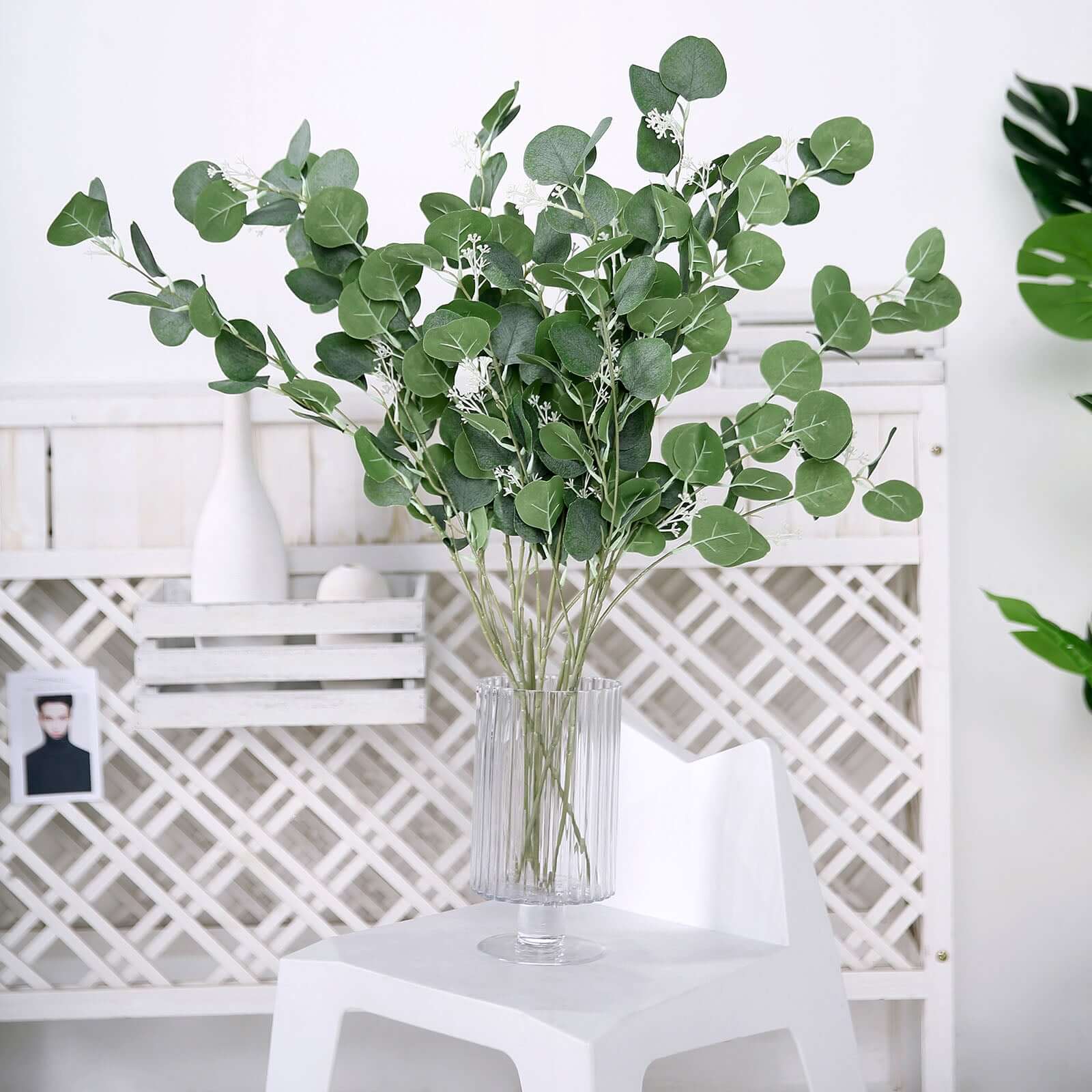2 Bushes 40" Tall Green Artificial Eucalyptus Branches, Faux Plants