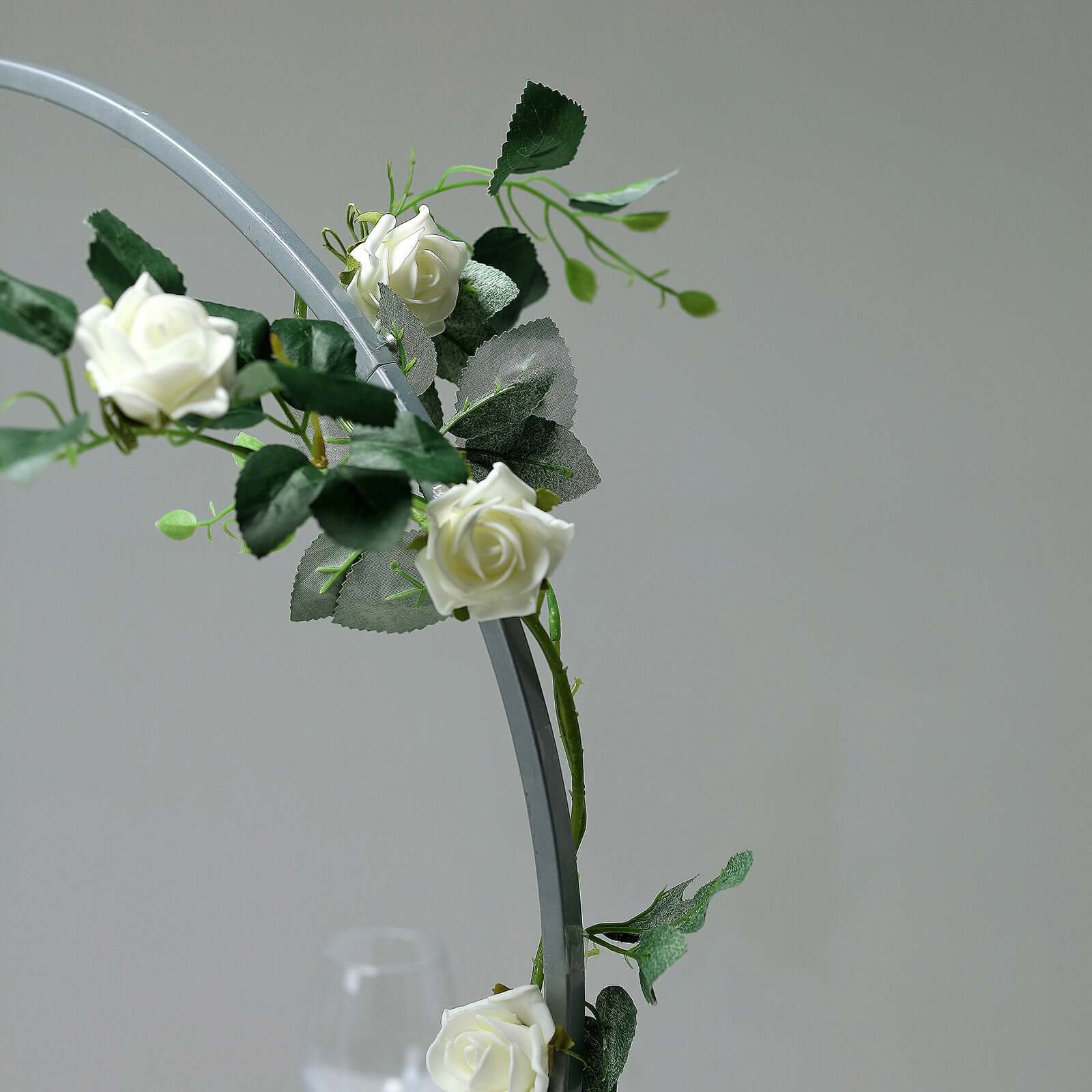 24" Silver Round Arch Wedding Centerpiece, Metal Hoop Wreath Tabletop Decor