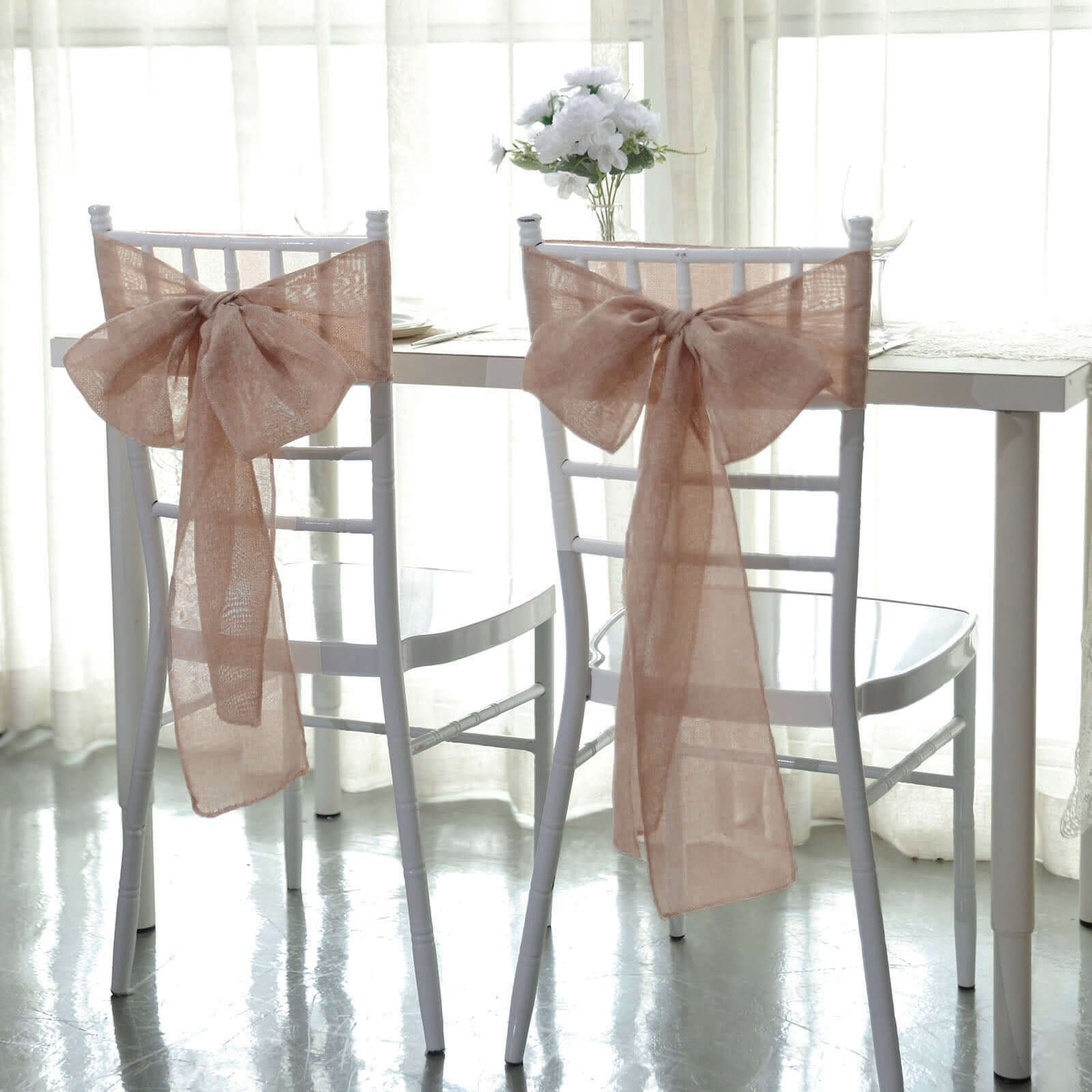 5 Pack Jute Faux Burlap 6"x108" Chair Sashes Dusty Rose - Boho Chic Linen Decor
