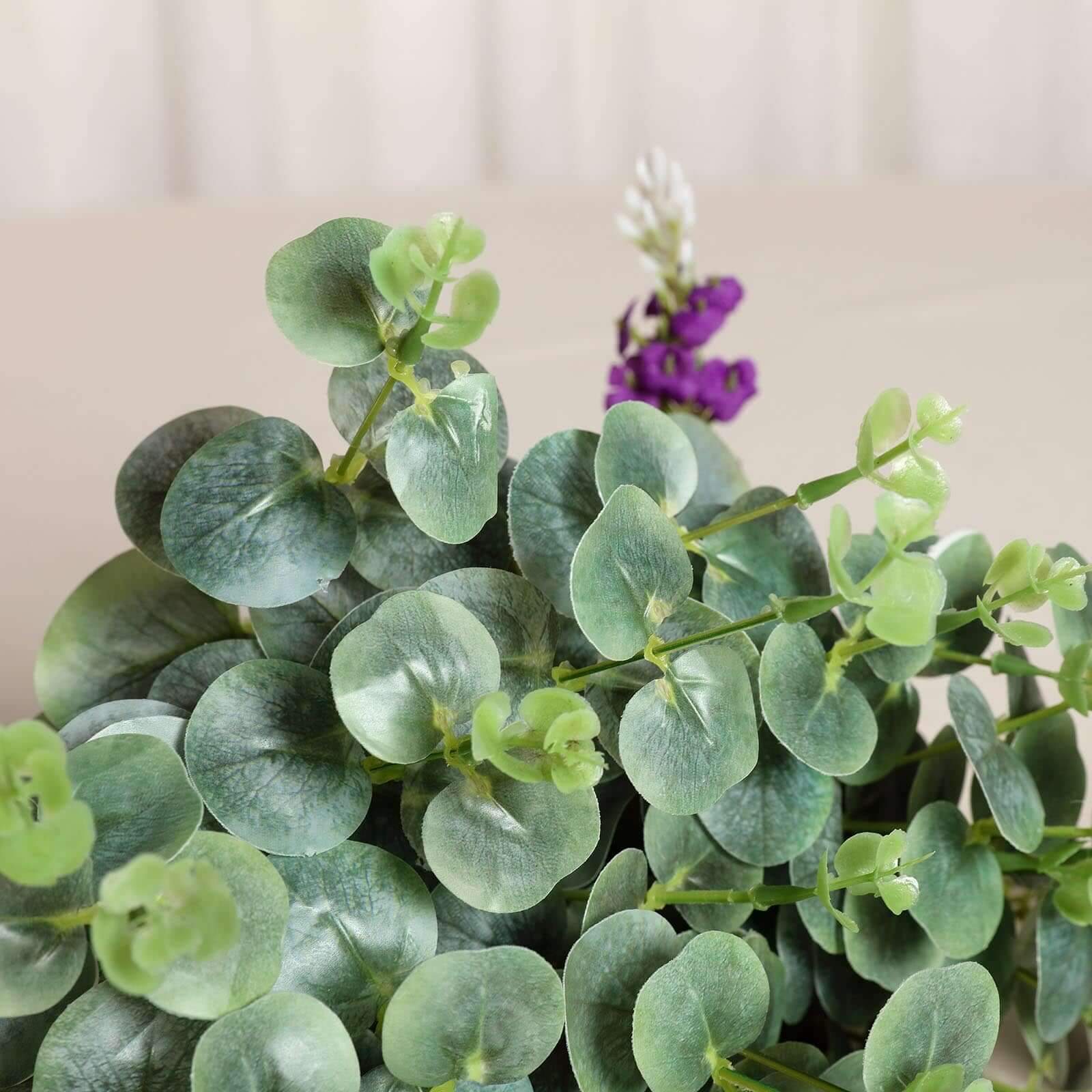 2 Bushes 19" Frosted Green Artificial Eucalyptus Branch Bouquet Plants