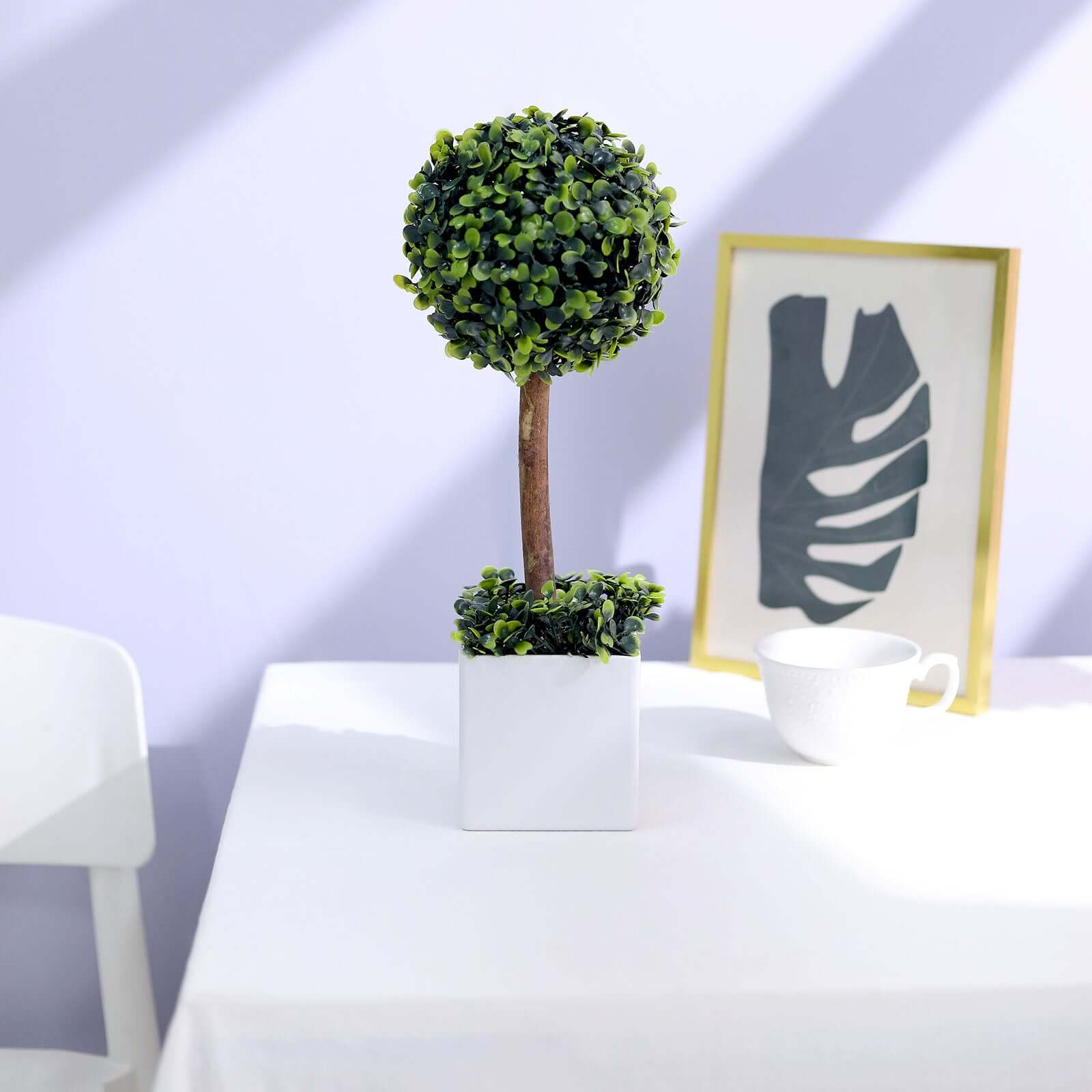 16" Green Artificial Boxwood Topiary Ball Tree In White Planter Pot