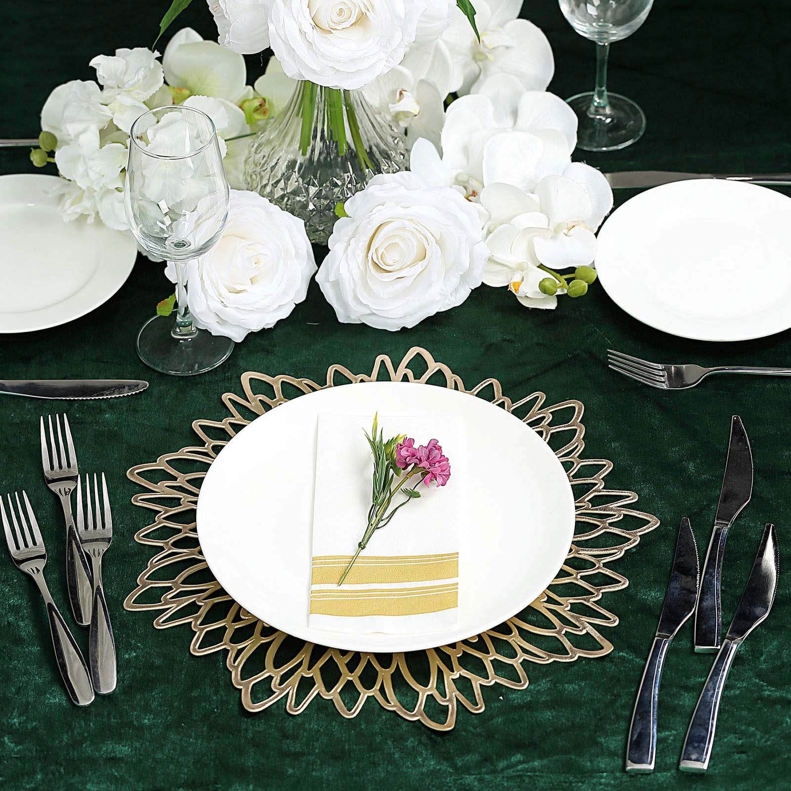 6-Pack Dining Table Mats Floral Design Gold - Metallic Vinyl Round Non-Slip Mats for Tables 15"