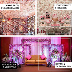 13 Sq ft. Pink Champagne UV Protected Assorted Flower Wall Mat Backdrop - 4 Artificial Panels