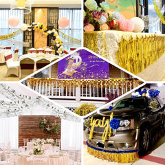 16ft Metallic Silver Foil Tassel Fringe Backdrop Banner, Tinsel Garland Decor