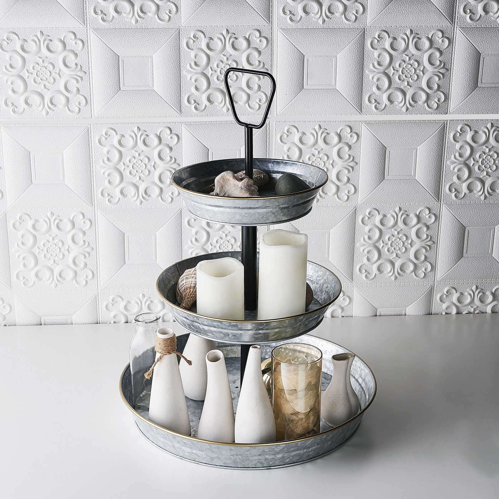 3-Tier Galvanized Metal Cupcake Stand 20" Silver - Sturdy Dessert Serving Tray Platter for Rustic Themed Weddings Backyard Parties & Holiday Spreads