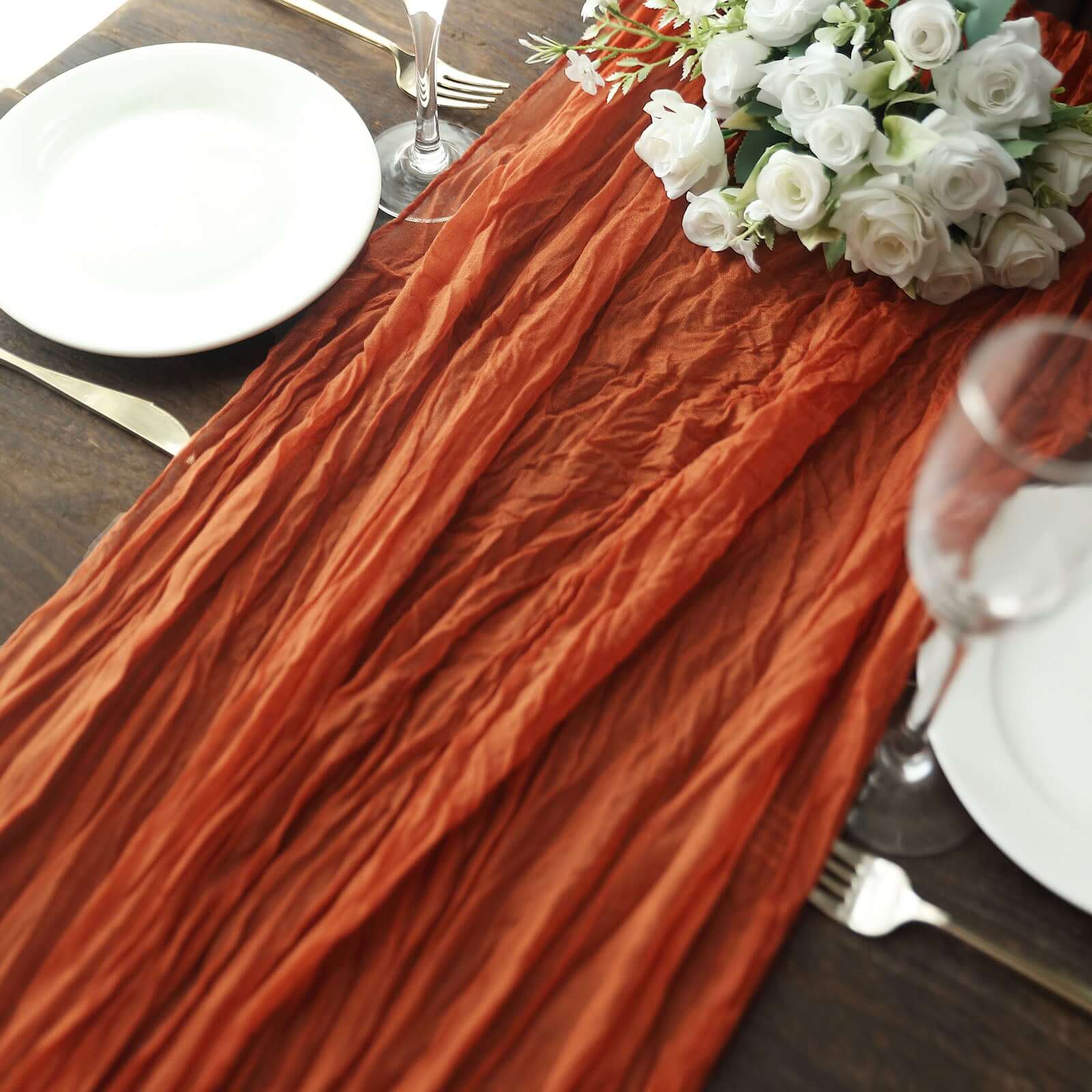 Gauze Cheesecloth 10ft Table Runner Terracotta (Rust) - Rustic Boho Style