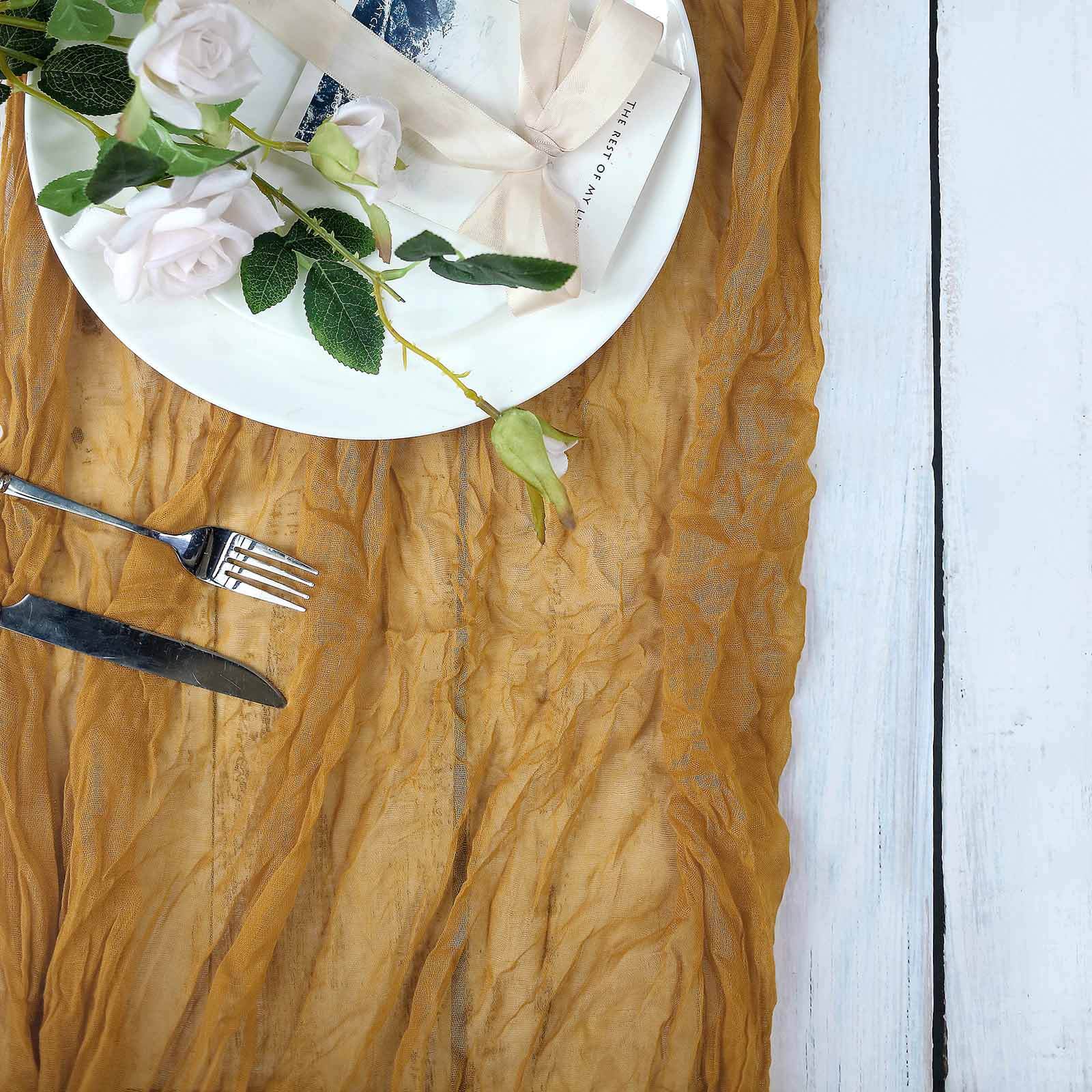 Gauze Cheesecloth 10ft Table Runner Mustard Yellow - Rustic Boho Style