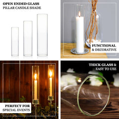 2-Pack Glass Pillar Hurricane Candle Shades - Clear Chimney Tube with 2.25" Wide Open Ends 12"