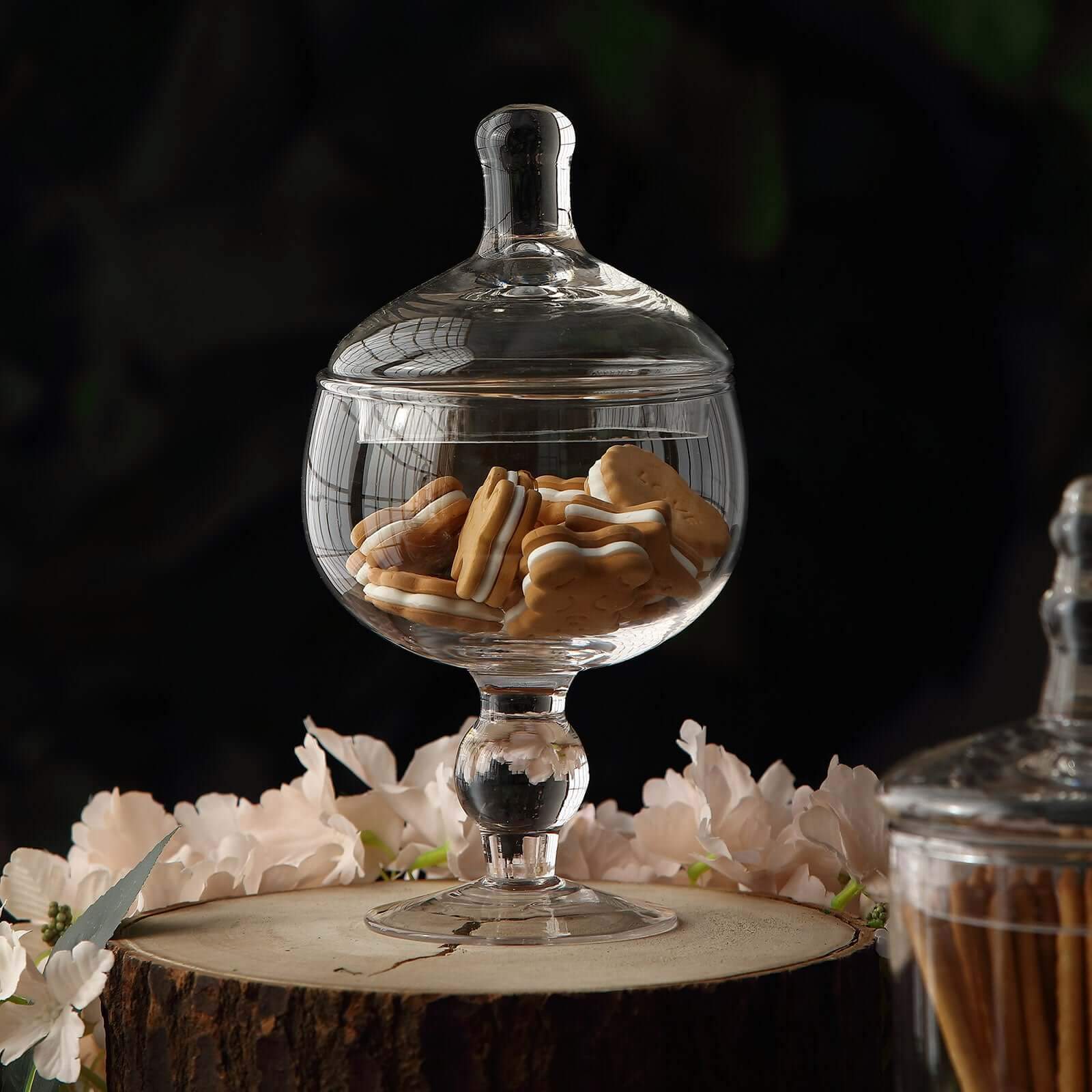 Set of 3 Glass Jars Apothecary Design Clear and Snap-On Lids - Stylish Decorative Candy Buffet Storage 8.5", 9", 10"