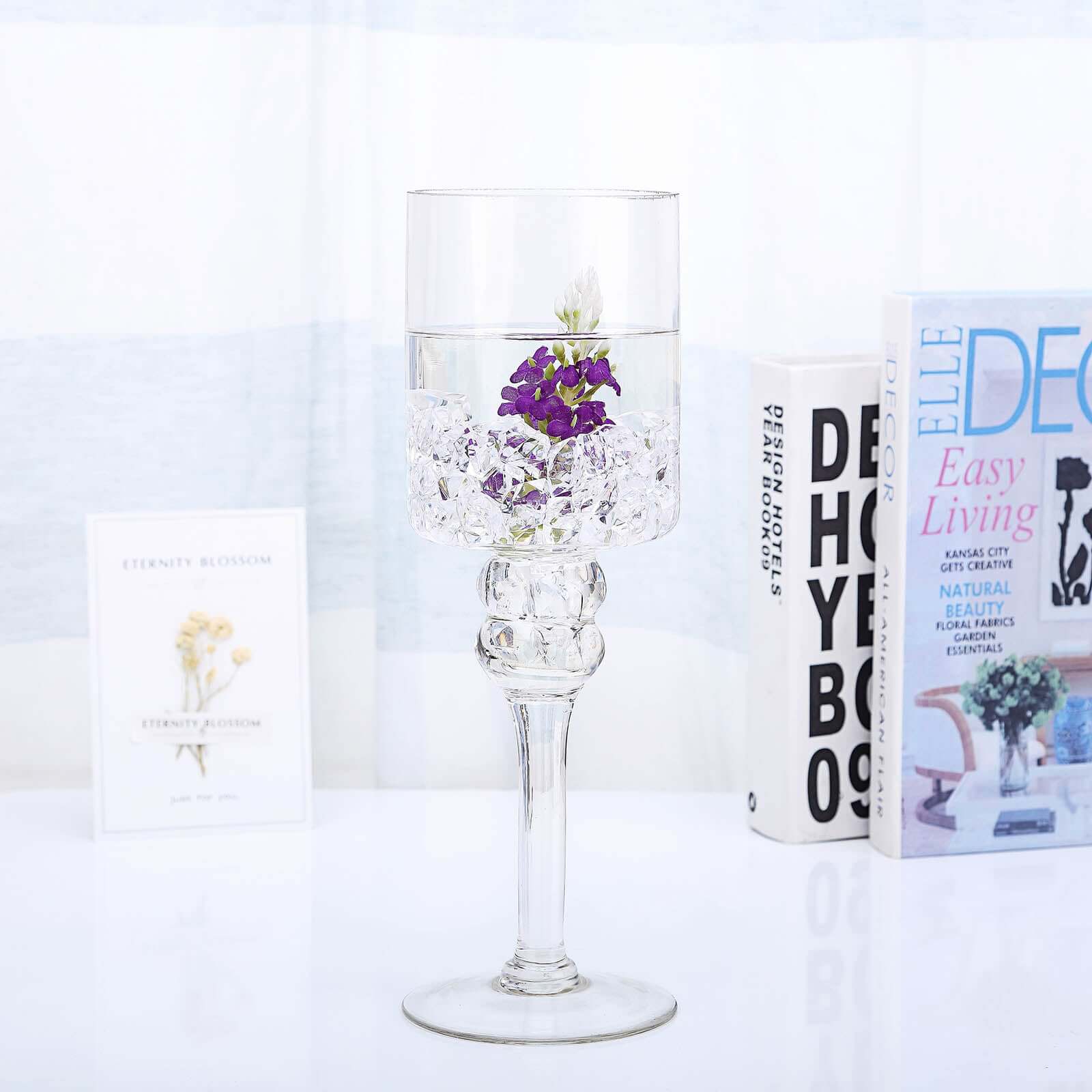 Set of 3 Glass Cylinder Vases Long Stem Clear - Decorative Candle Holder Floral Centerpieces 12", 14", 16"