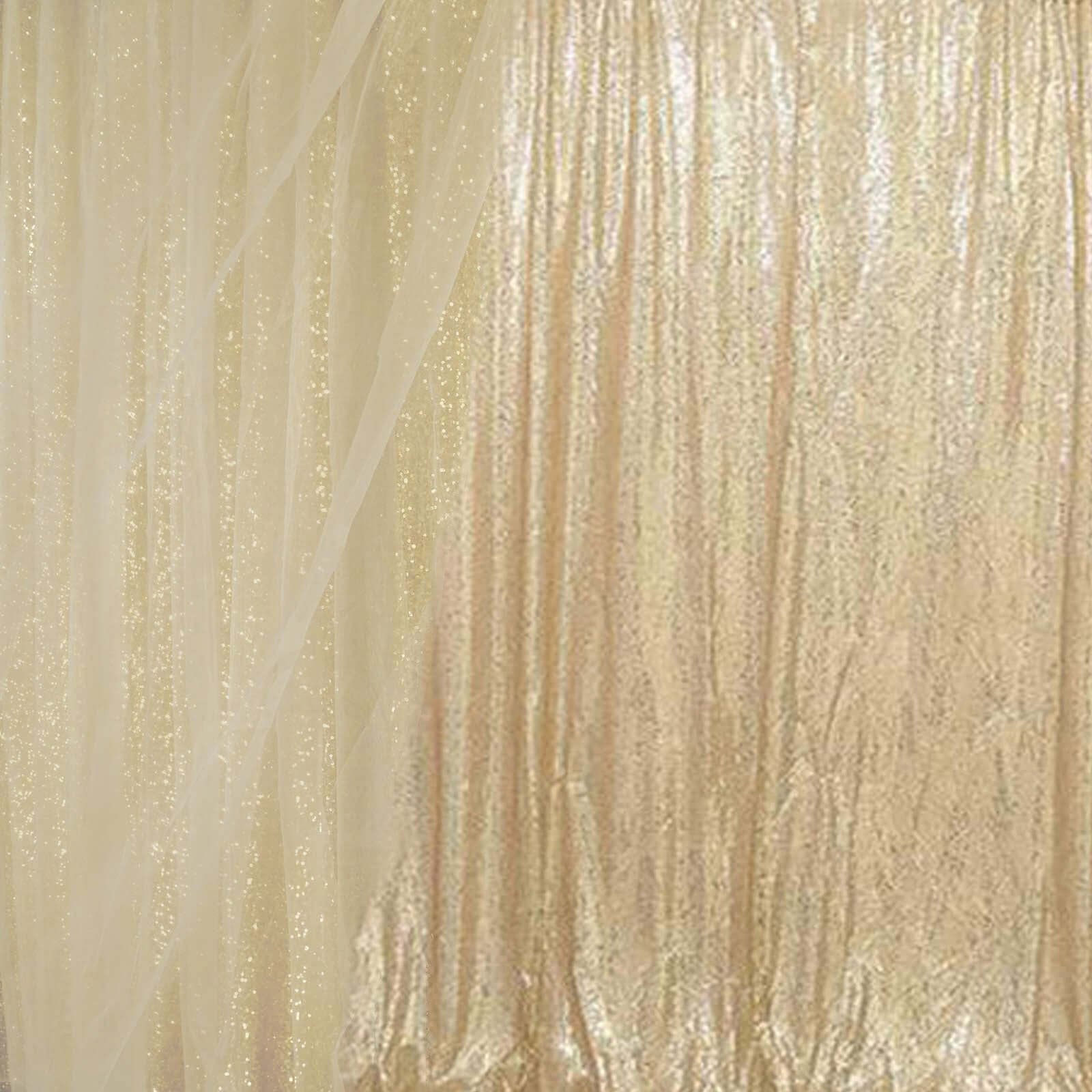 20ftx10ft Champagne Chiffon Sequin Event Curtain Drapes, Dual Layer Photo Backdrop Event Panel
