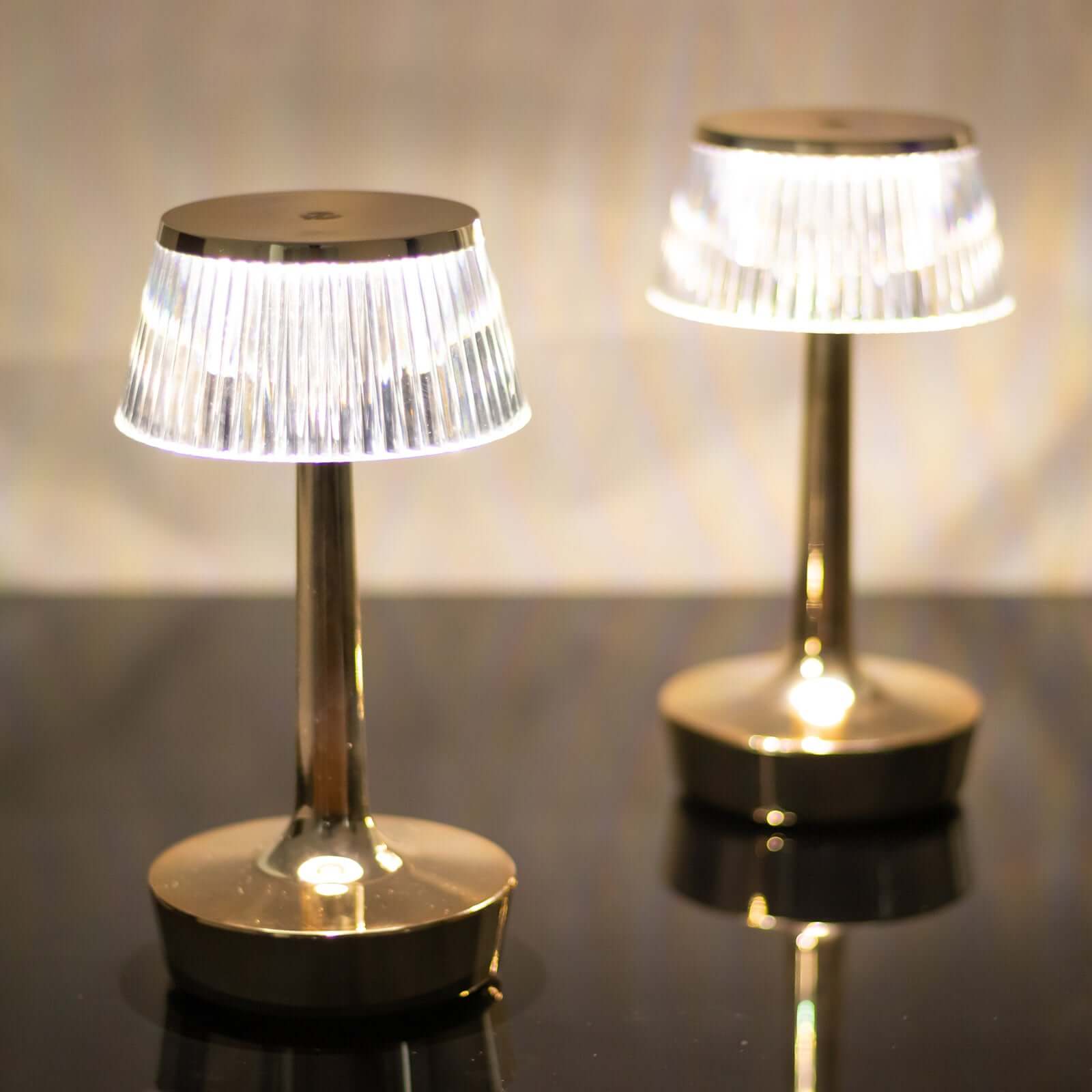 Acrylic LED Mushroom Table Lamp Clear Gold Color Changing Touch Control Night Light - Rechargeable Centerpiece 9"