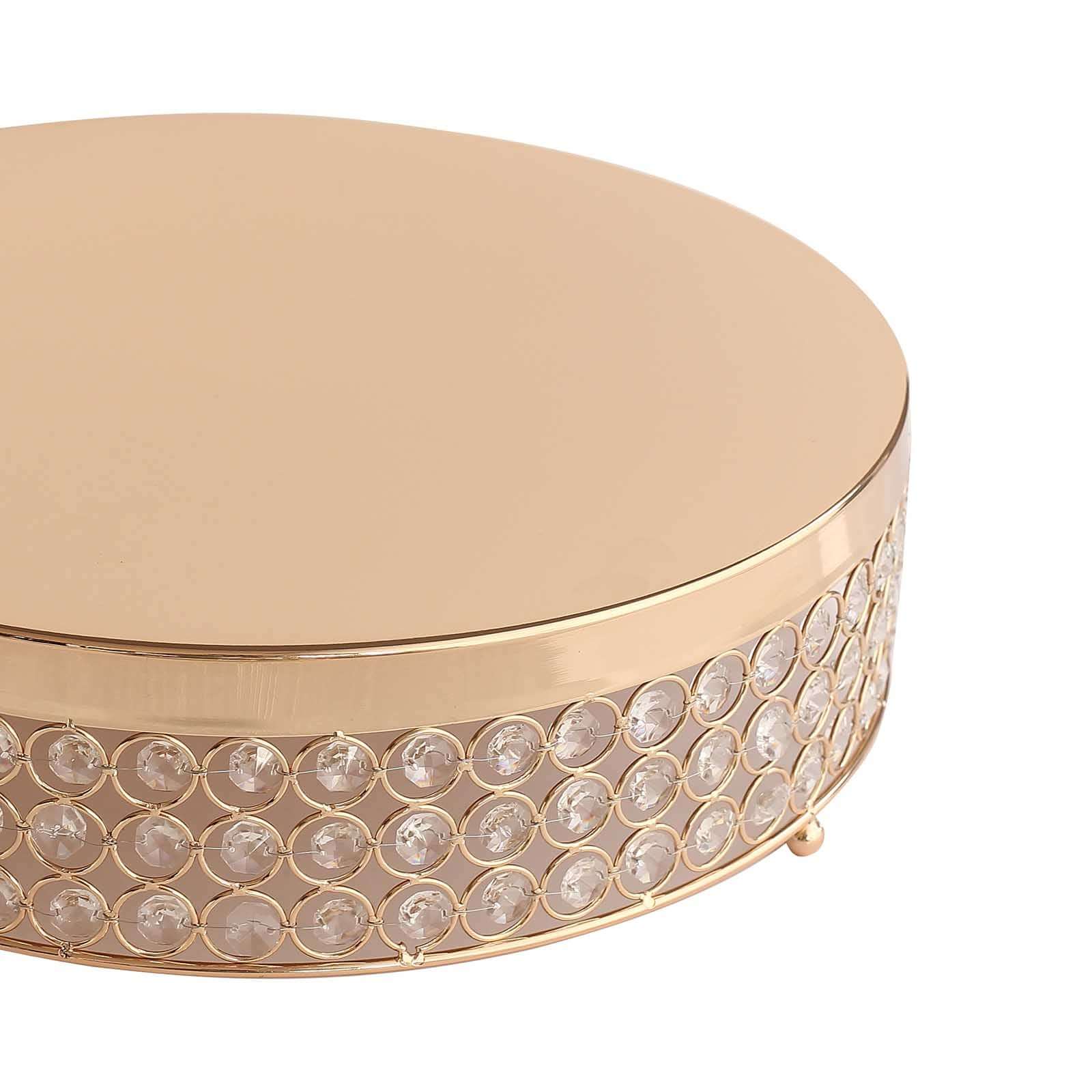 Metal Cake Stand Pedestal Crystal Beaded Design Gold - Cupcake Display and Dessert Riser 16"
