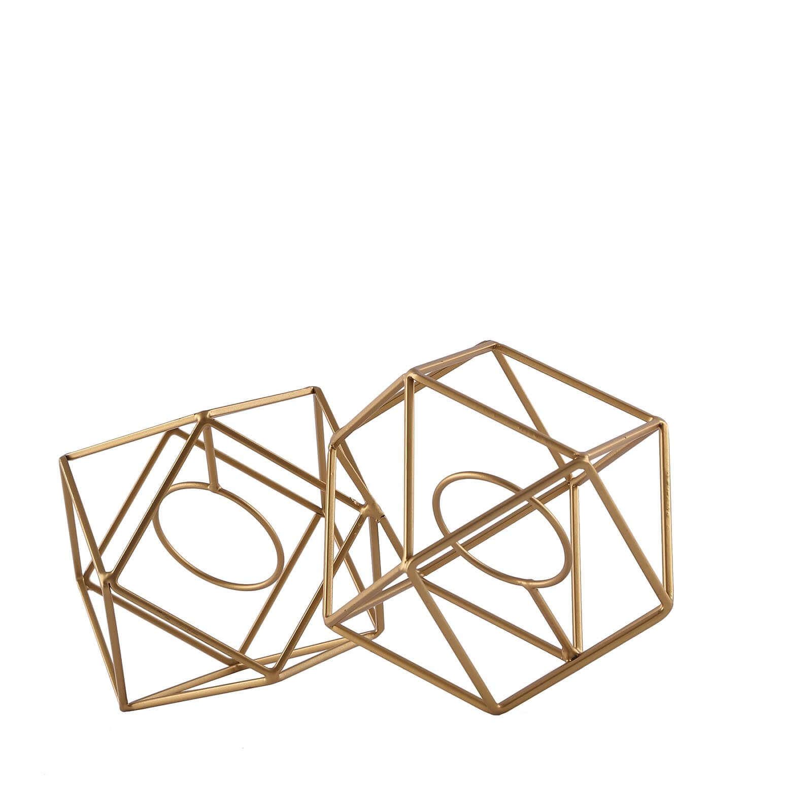 Set of Metal Candle Holders Linked Geometric Design Gold - Modern Table Decor with Votive Glass for Gatherings 11"