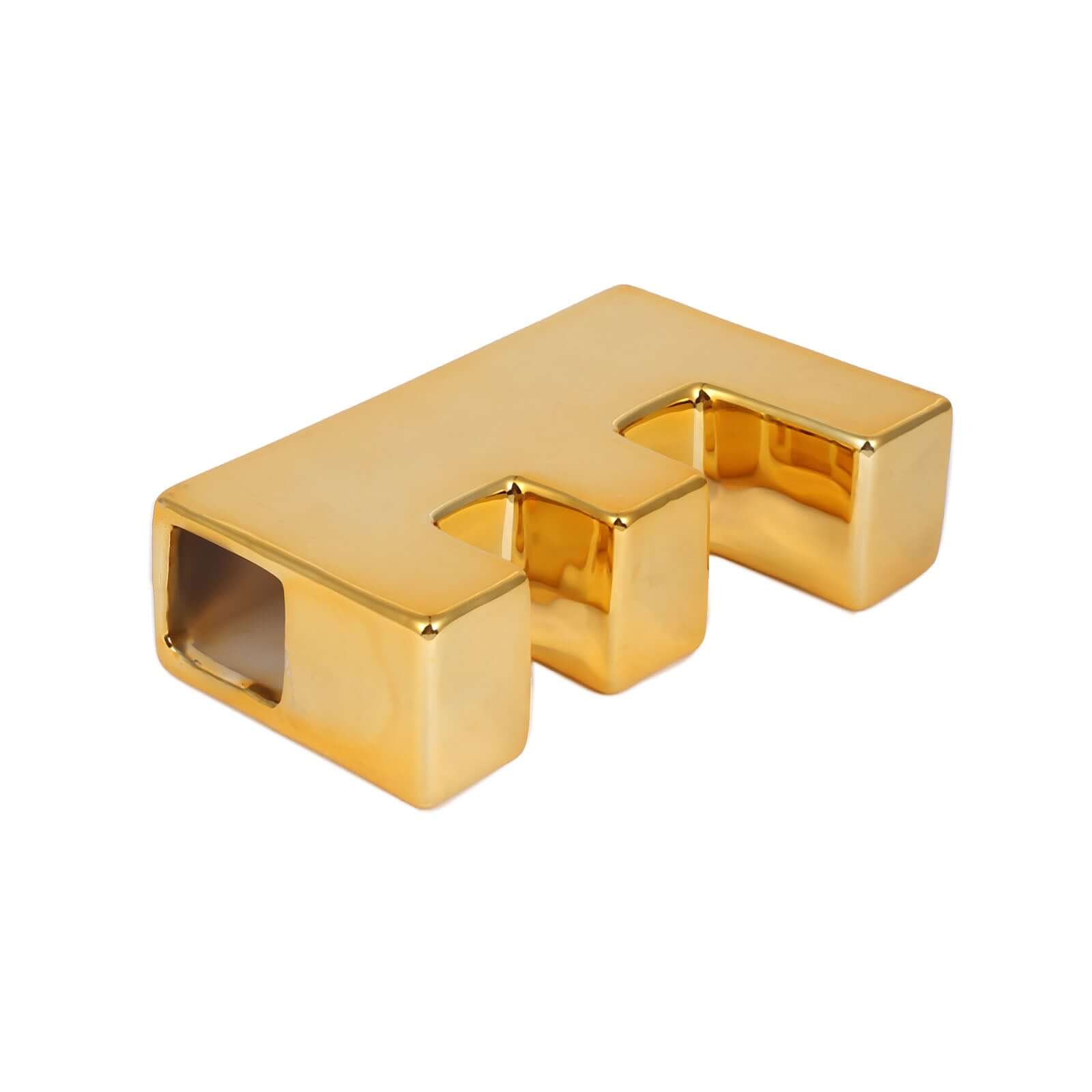 Shiny Ceramic Vase Letter "E" Gold Plated - Chic Bud Planter Pot for Events & Decor 6"