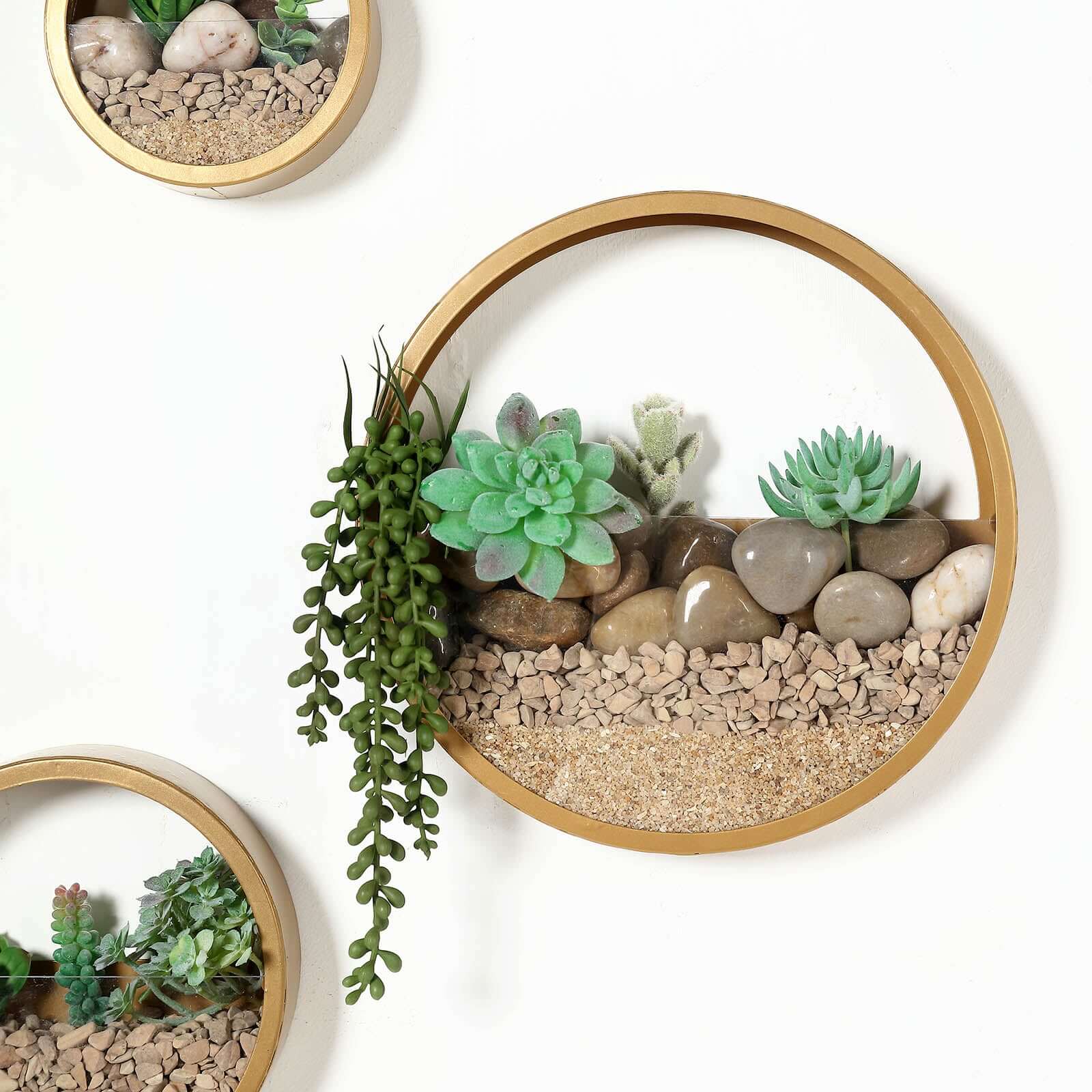 Set of 3 Gold Half Moon Wall Planters, Round Metal Wall Hanging Planter, Modern Indoor Outdoor Terrarium - 6",8",12"