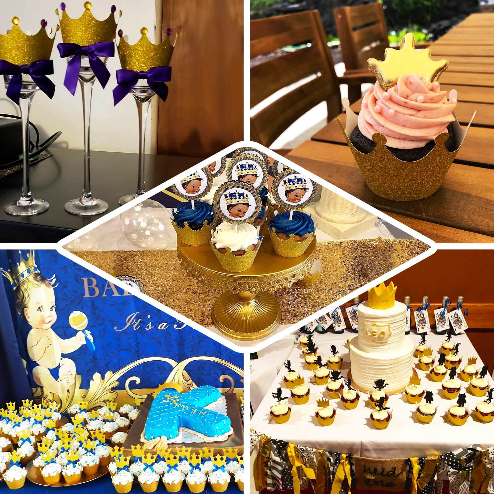 25-Pack Paper Cupcake Wrappers Glitter Crown Design Gold - Dust Free Muffin Paper Cup Liners