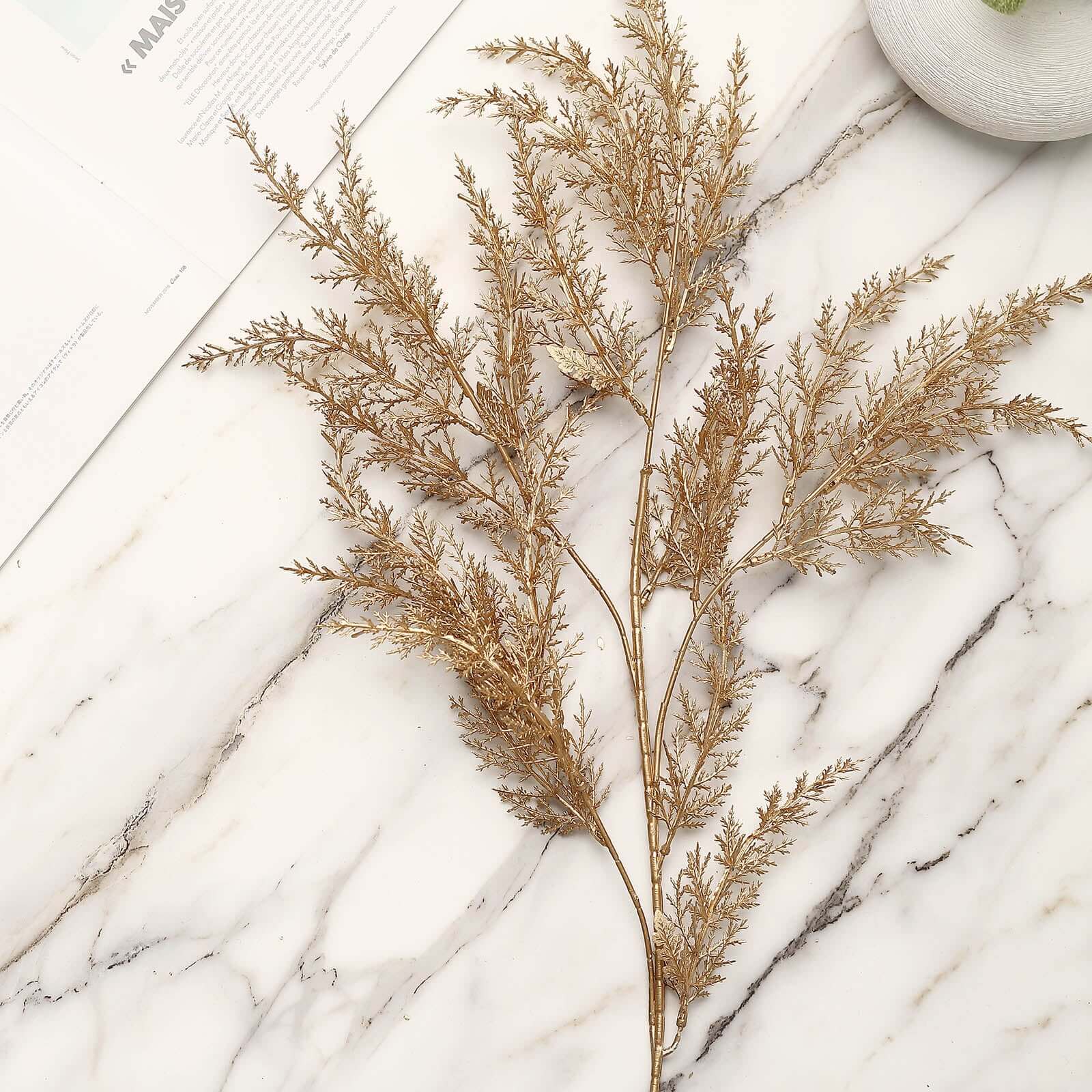 2 Stems 32" Metallic Gold Artificial Fern Leaf Branch Vase Filler