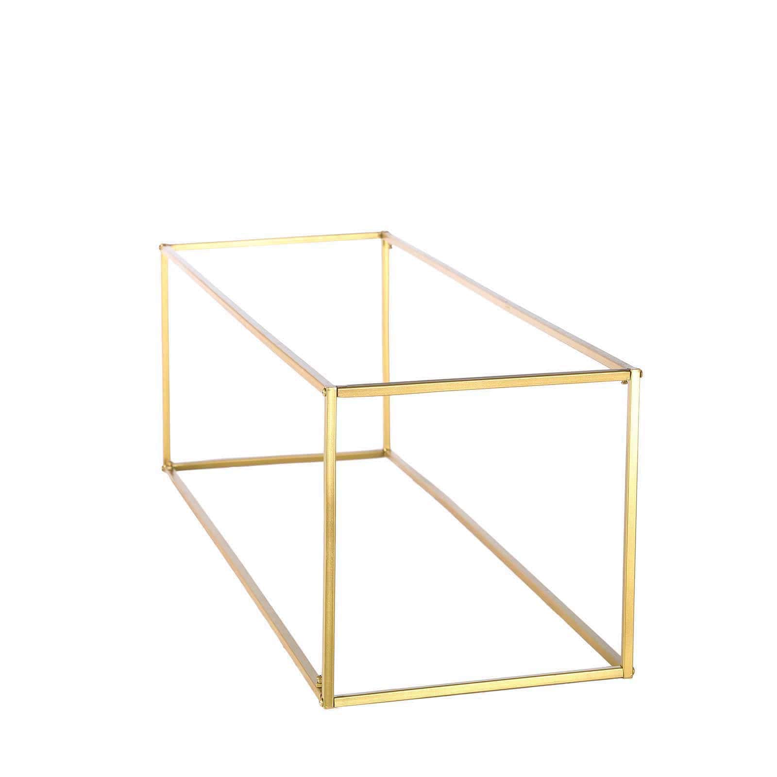 2-Pack Wedding Flower Stand Gold Metal Geometric Column Frame Rectangular - Versatile Floral Pedestal for Sophisticated Arrangements 40"