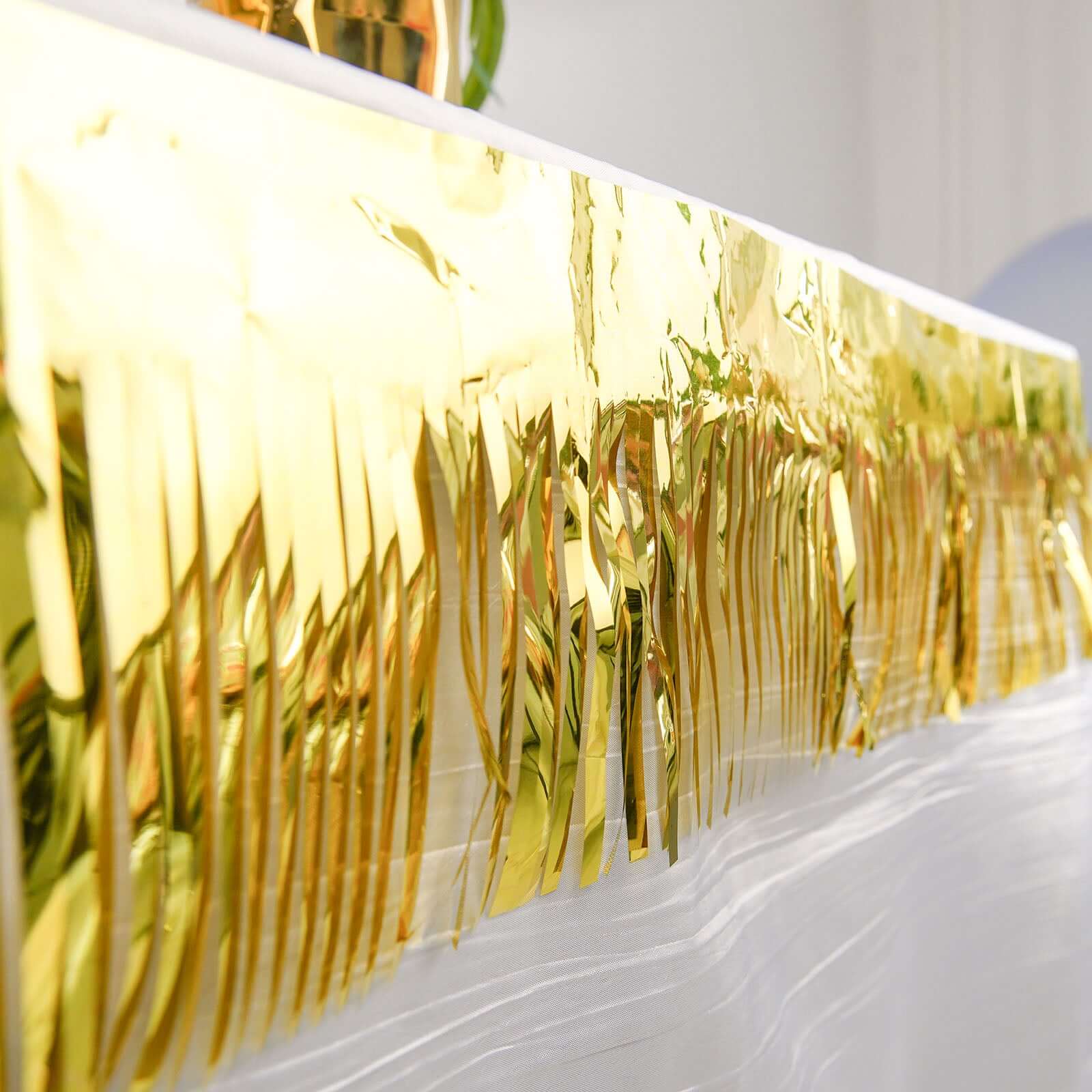 16ft Metallic Gold Foil Tassel Fringe Backdrop Banner, Tinsel Garland Decor