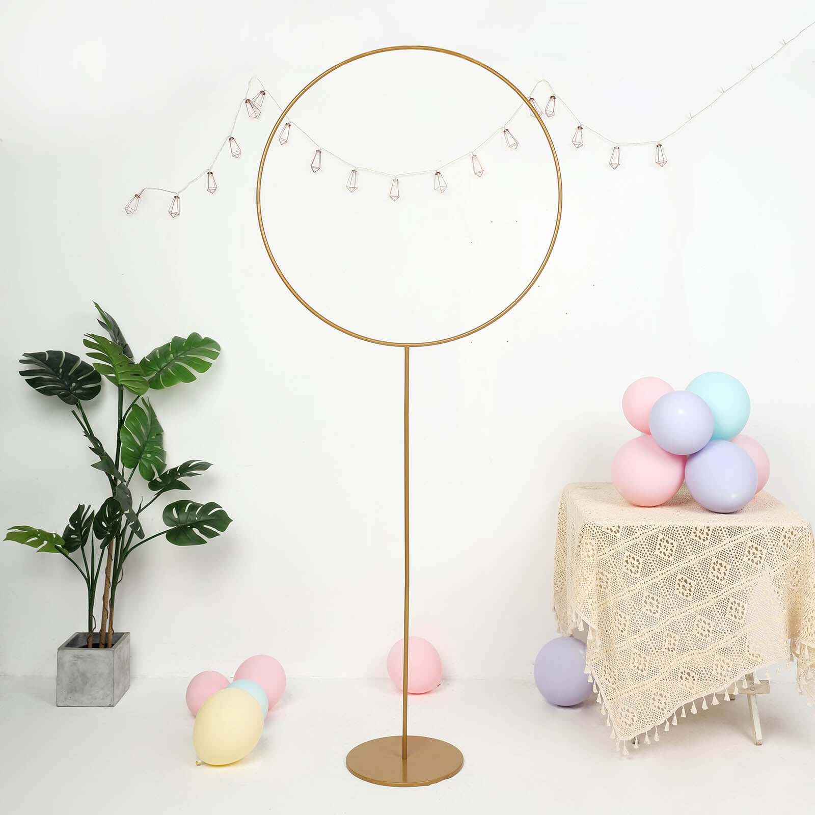 7ft Gold Balloon Column With Hoop Flower Pillar Stand, Metal Arch Table Centerpiece - Height Adjustable
